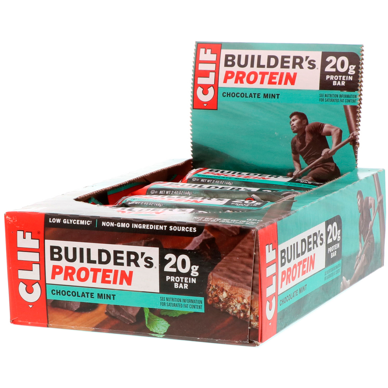 Clif Bar, Builder's Protein Bar, Hortelã Chocolate, 12 Barras, 68 g (2,40 oz) Cada