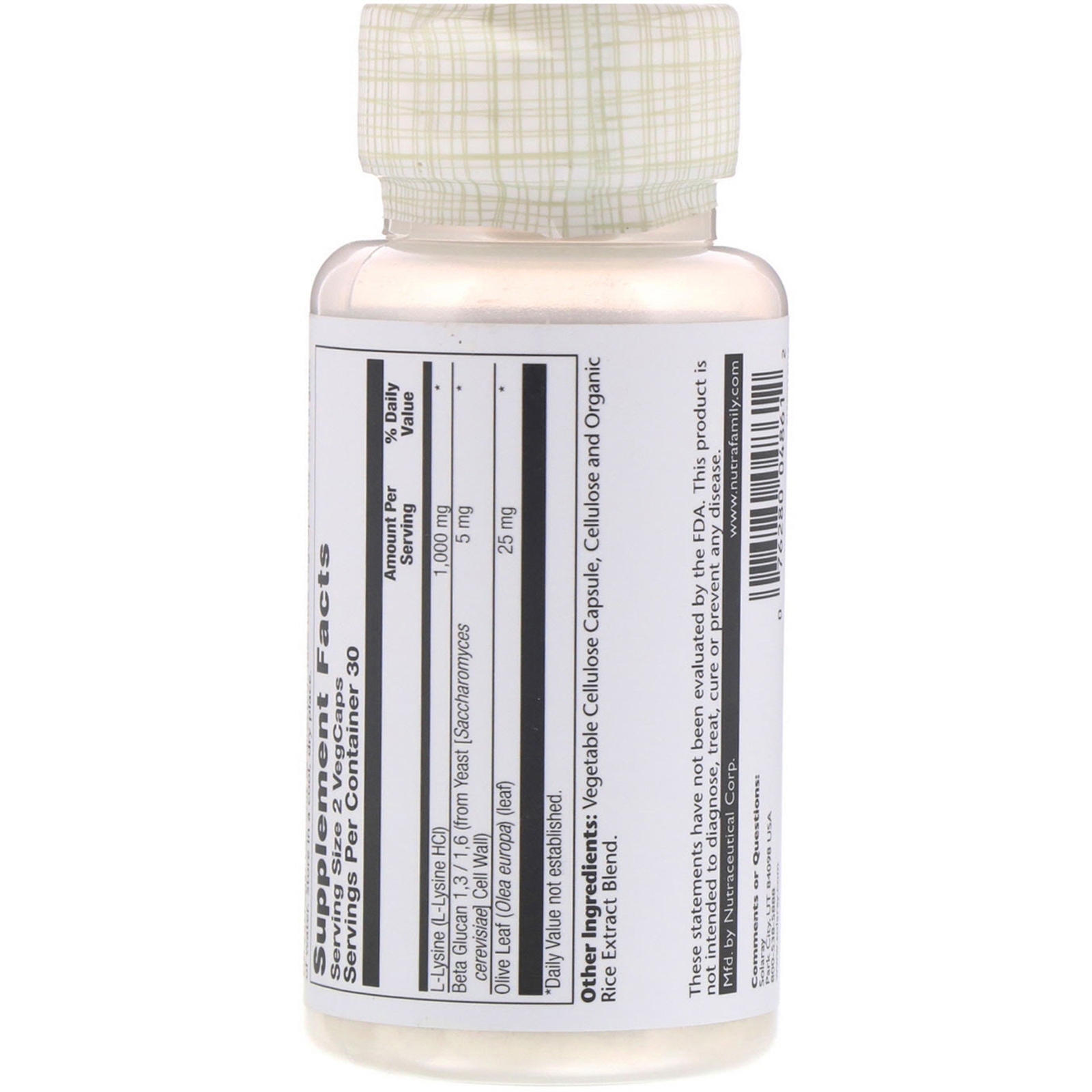 Solaray, L-Lisina e Beta Glucano, 1.000 mg, 60 Cápsulas - Imagem 2