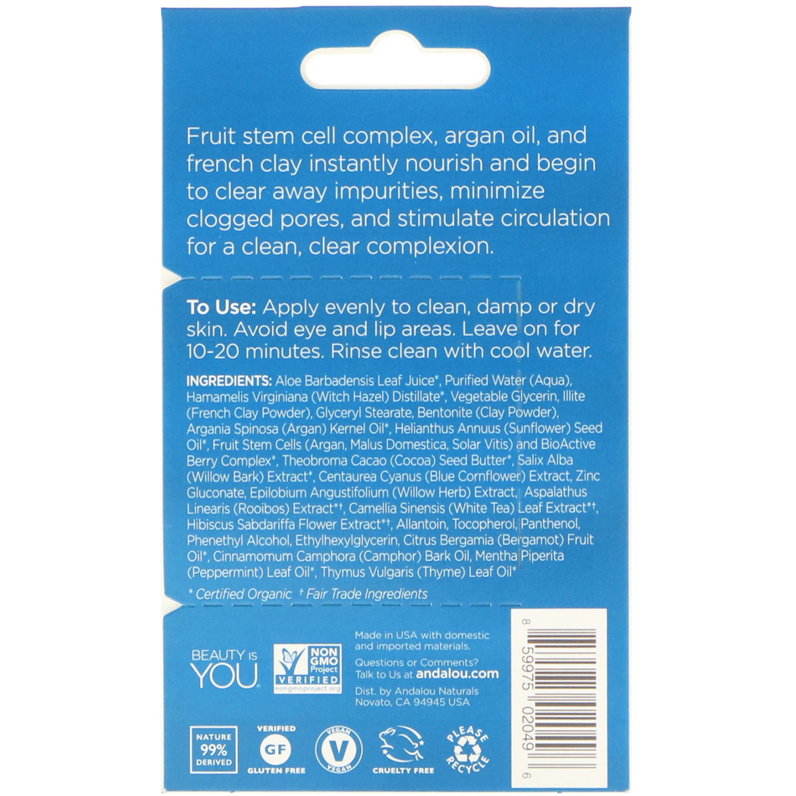 Andalou Naturals, Clareza Instantânea, Máscara Facial de Argila Azul e Óleo de Argan, 0,28 oz (8 g) - Imagem 2