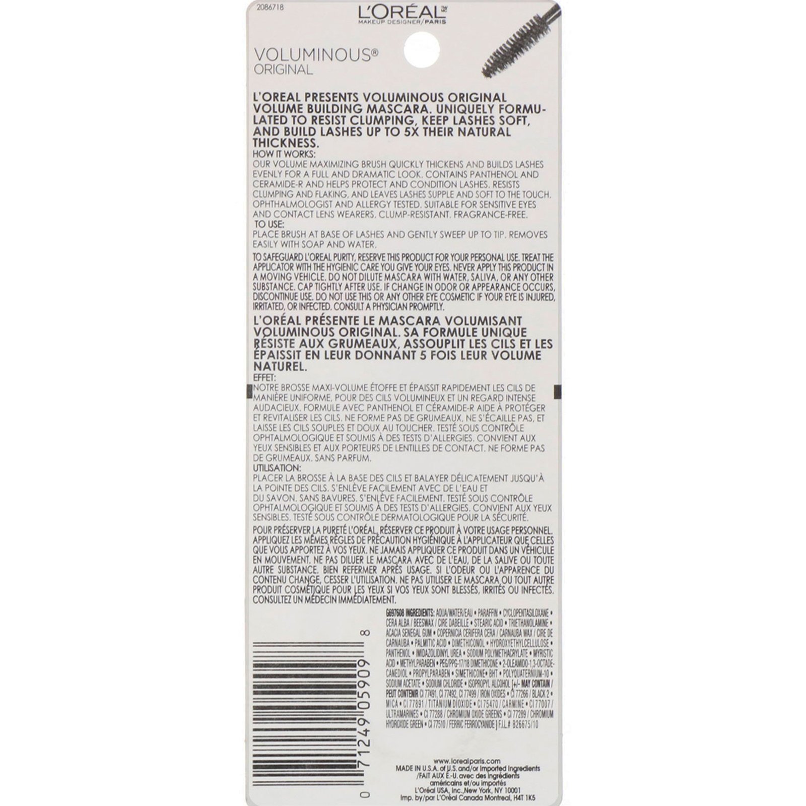 L'Oreal, Rímel Voluminous Original, Blackest Black 310, 8 ml - Imagem 3