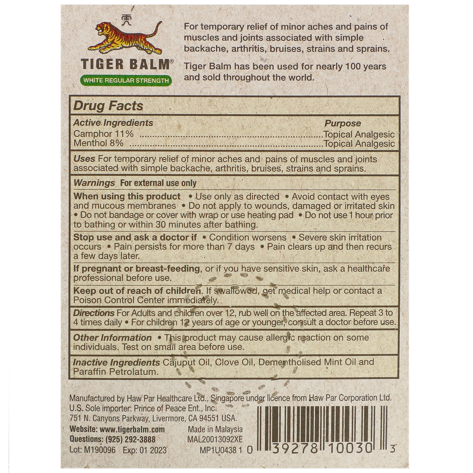Tiger Balm, Pomada para Alívio da Dor, Branca, Potência Regular, 0,14 oz (4 g) - Imagem 5