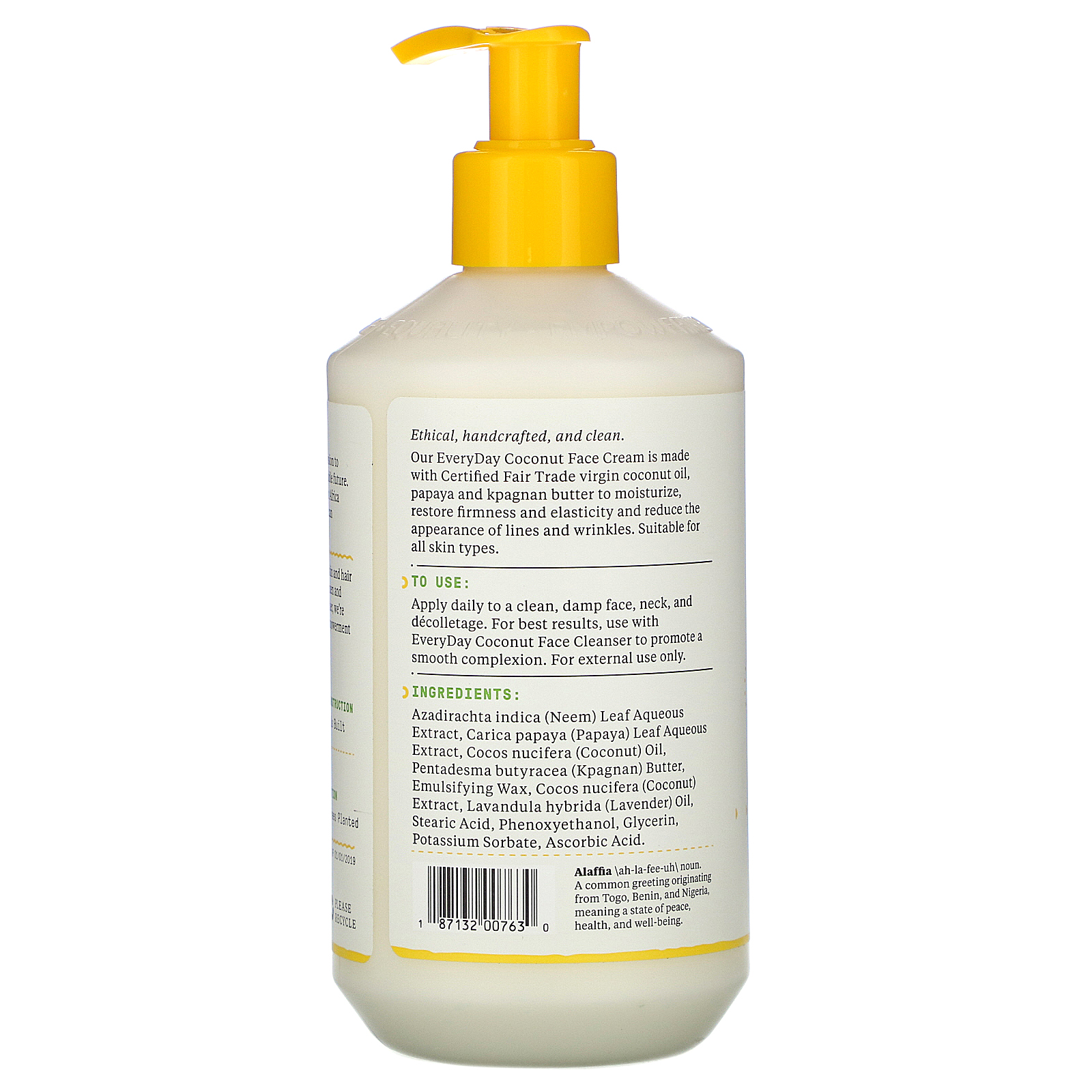 Alaffia, Coco para Todos os Dias, Creme Facial, Coco Puro, 12 fl oz (354 ml) - Imagem 2