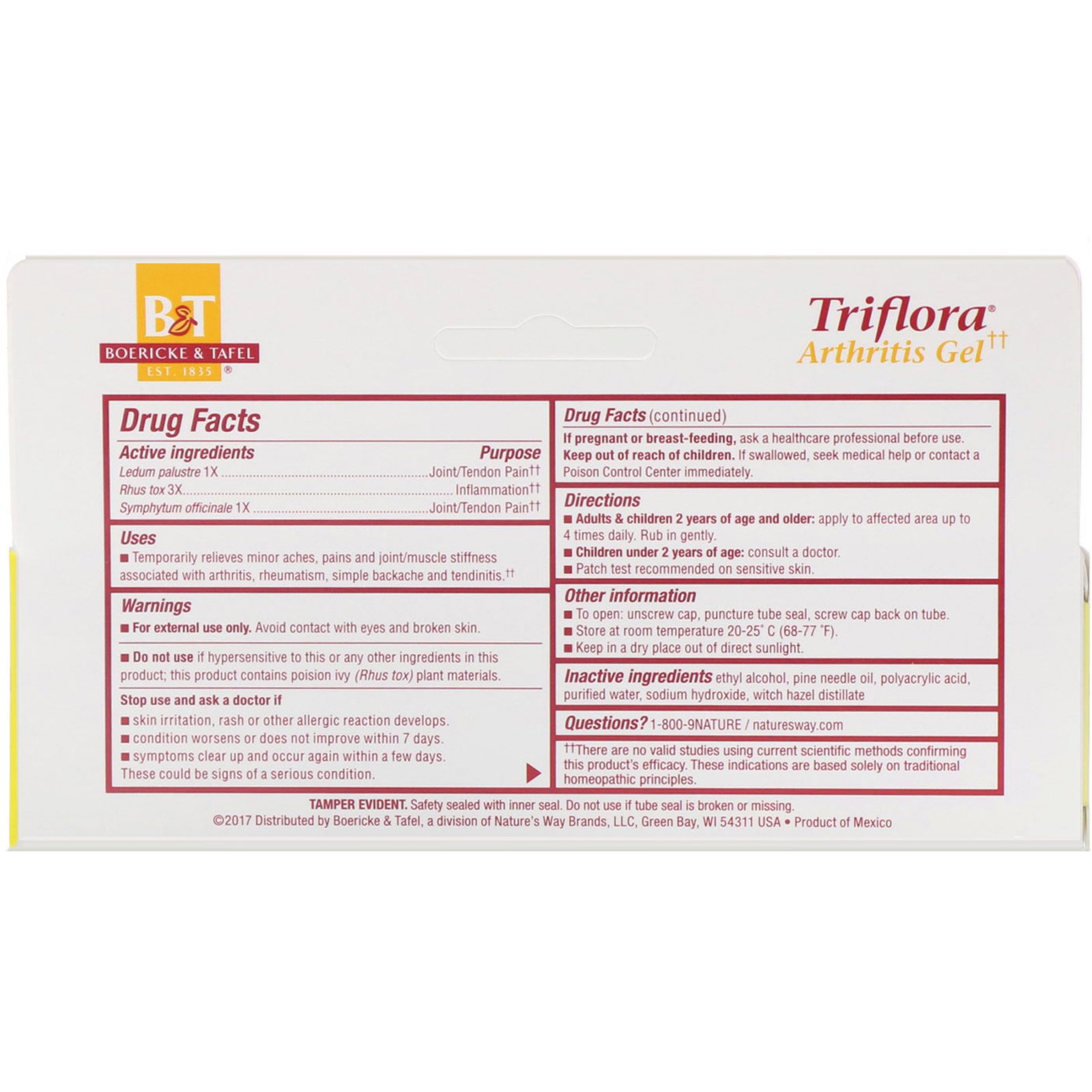 Boericke & Tafel, Gel Triflora Para Artrite, 2,5 oz (78 g) - Imagem 2