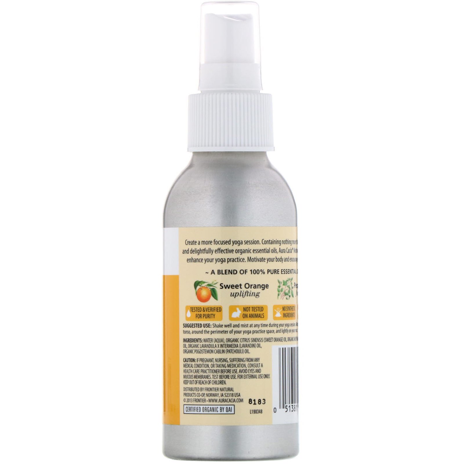 Aura Cacia, Orgânico, Yoga Mist, Motivação, Laranja Doce e Menta, 4 fl oz (118 ml) - Imagem 2