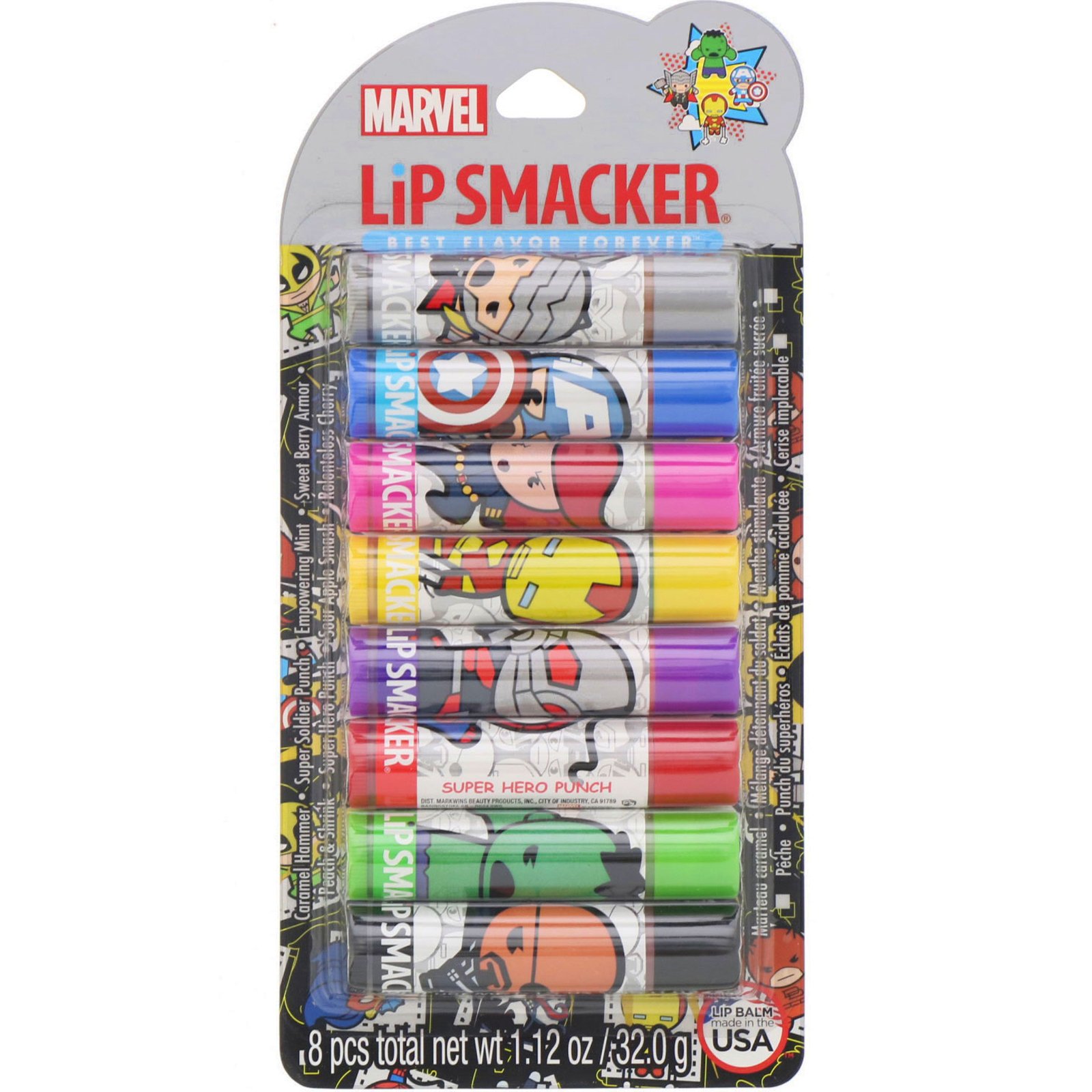 Lip Smacker, Os Vingadores da Marvel, kit de festa, 8 peças