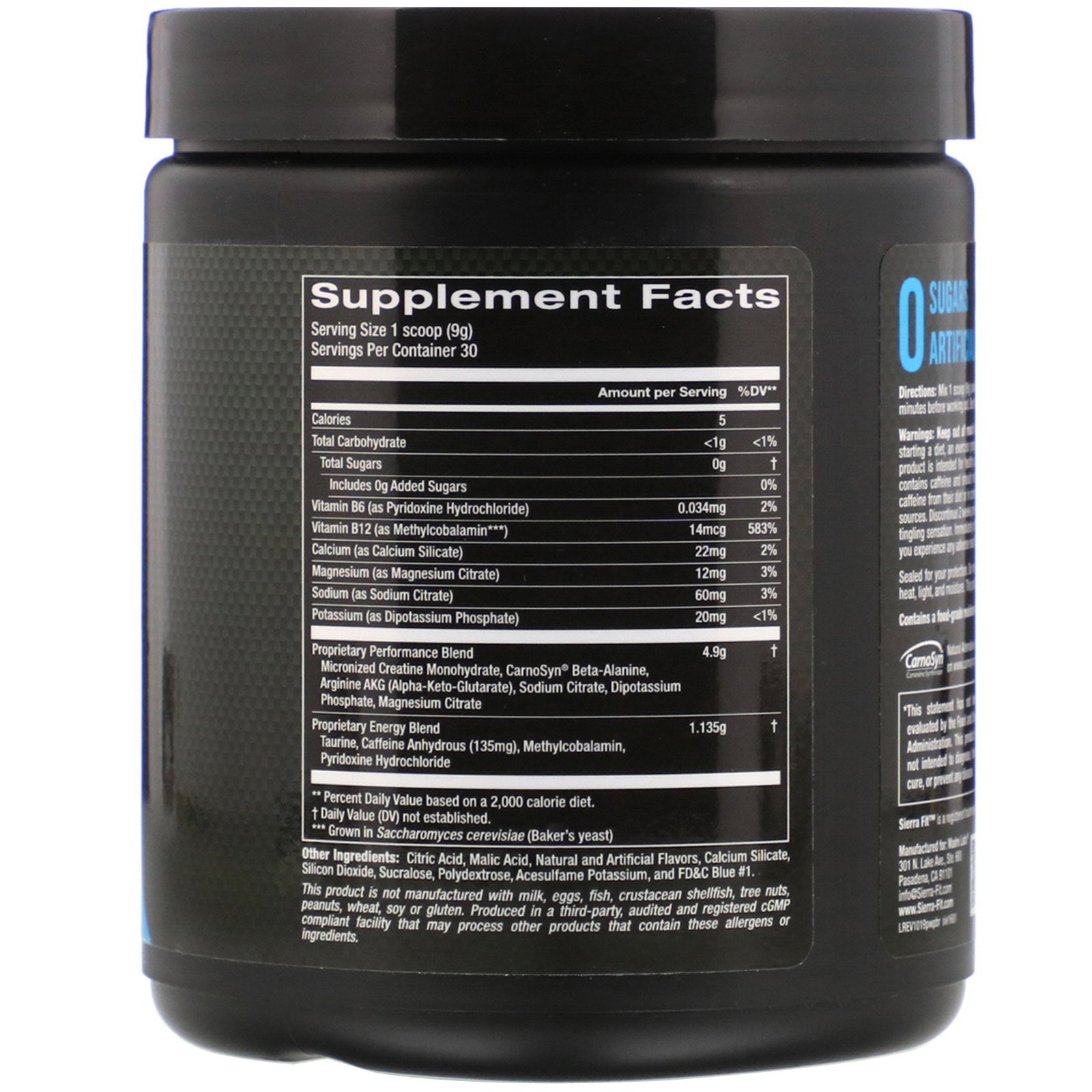Sierra Fit, Pre-Workout Powder, Blue Raspberry, 9.5 oz (270 g) - Imagem 2