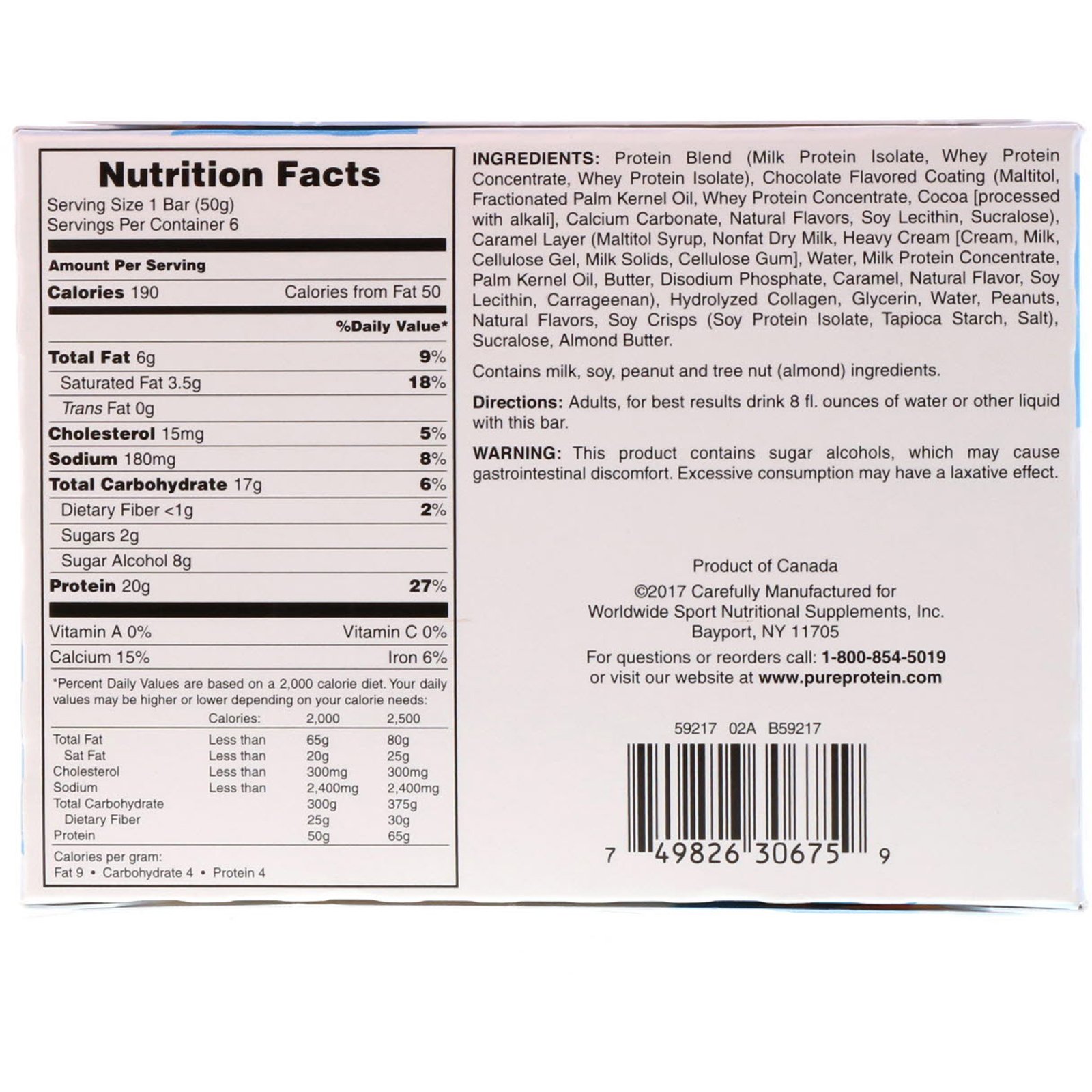 Pure Protein, Barras de Caramelo, Chocolate e Amendoim, 6 Barras, 1,76 oz (50 g) Cada - Imagem 3