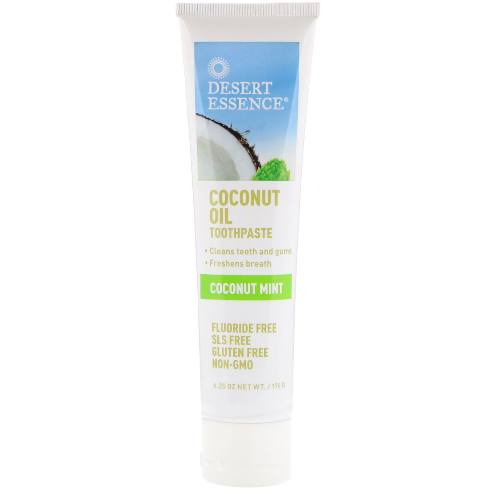 Desert Essence, Creme dental com óleo de coco, coco e menta, 6,25 oz (176 g) - Imagem 3