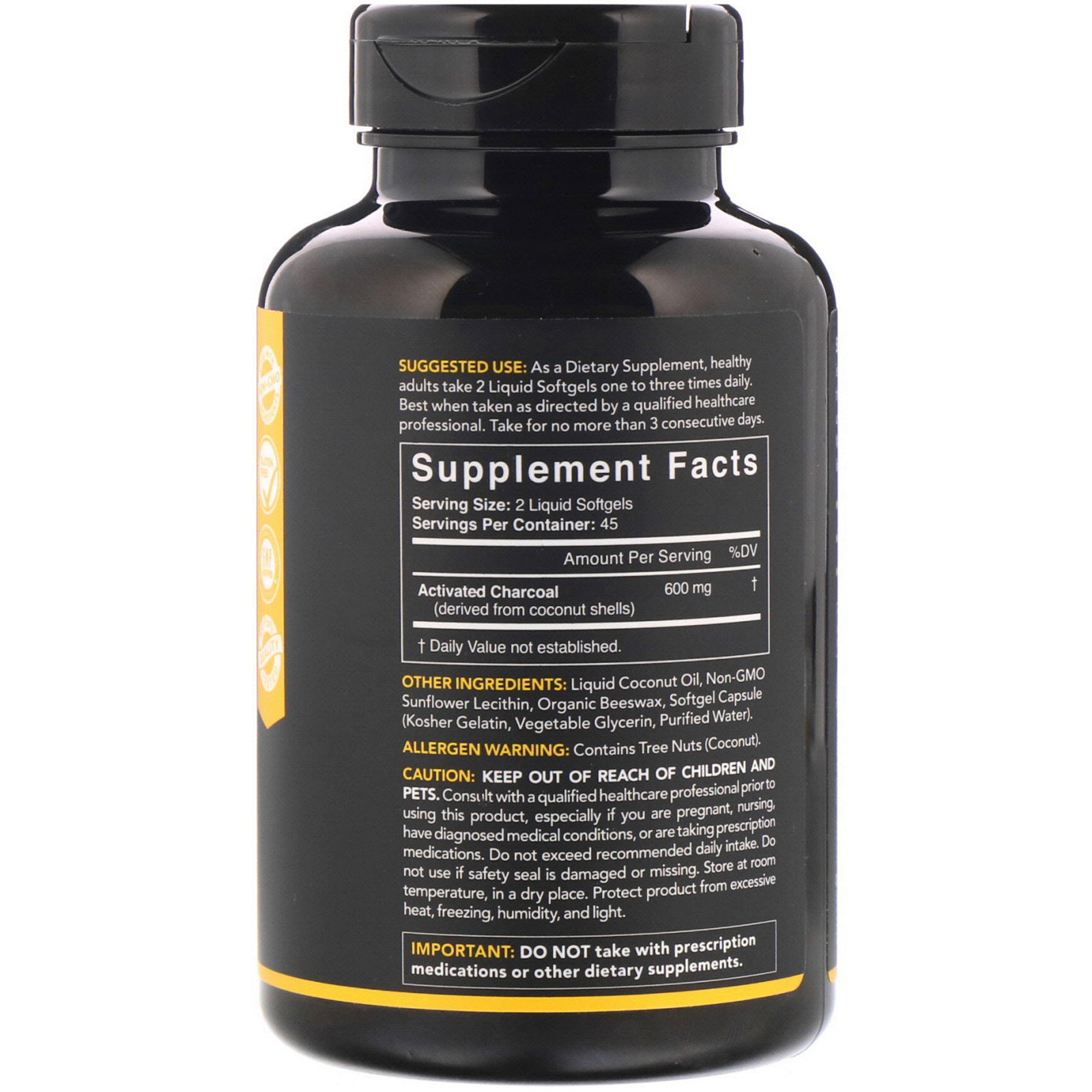 Sports Research, Activated Charcoal from Coconut Shells, 300 mg, 90 Softgels - Imagem 2