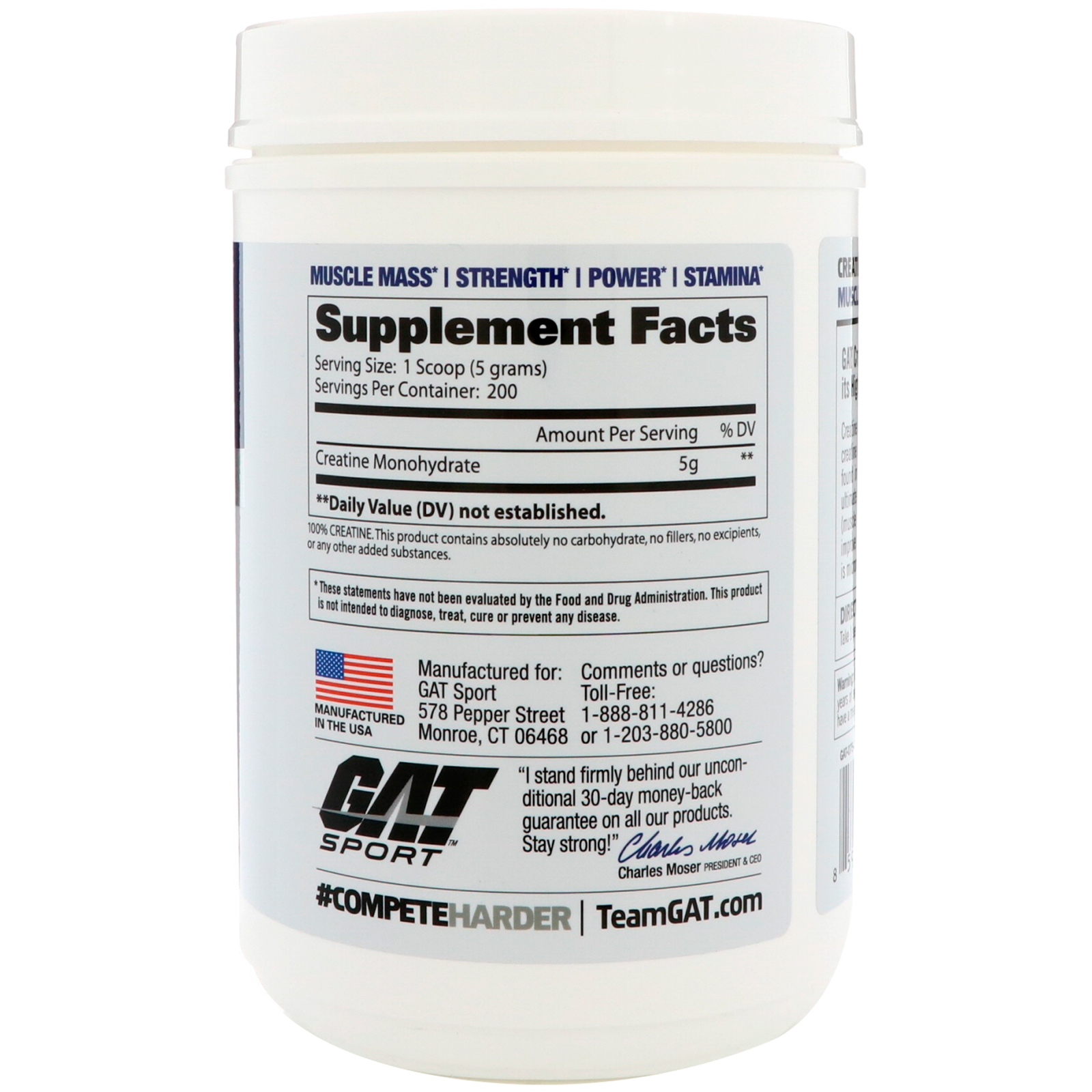 GAT, Creatine, High Quality Powder, 2.2 lbs (1 kg) - Imagem 2