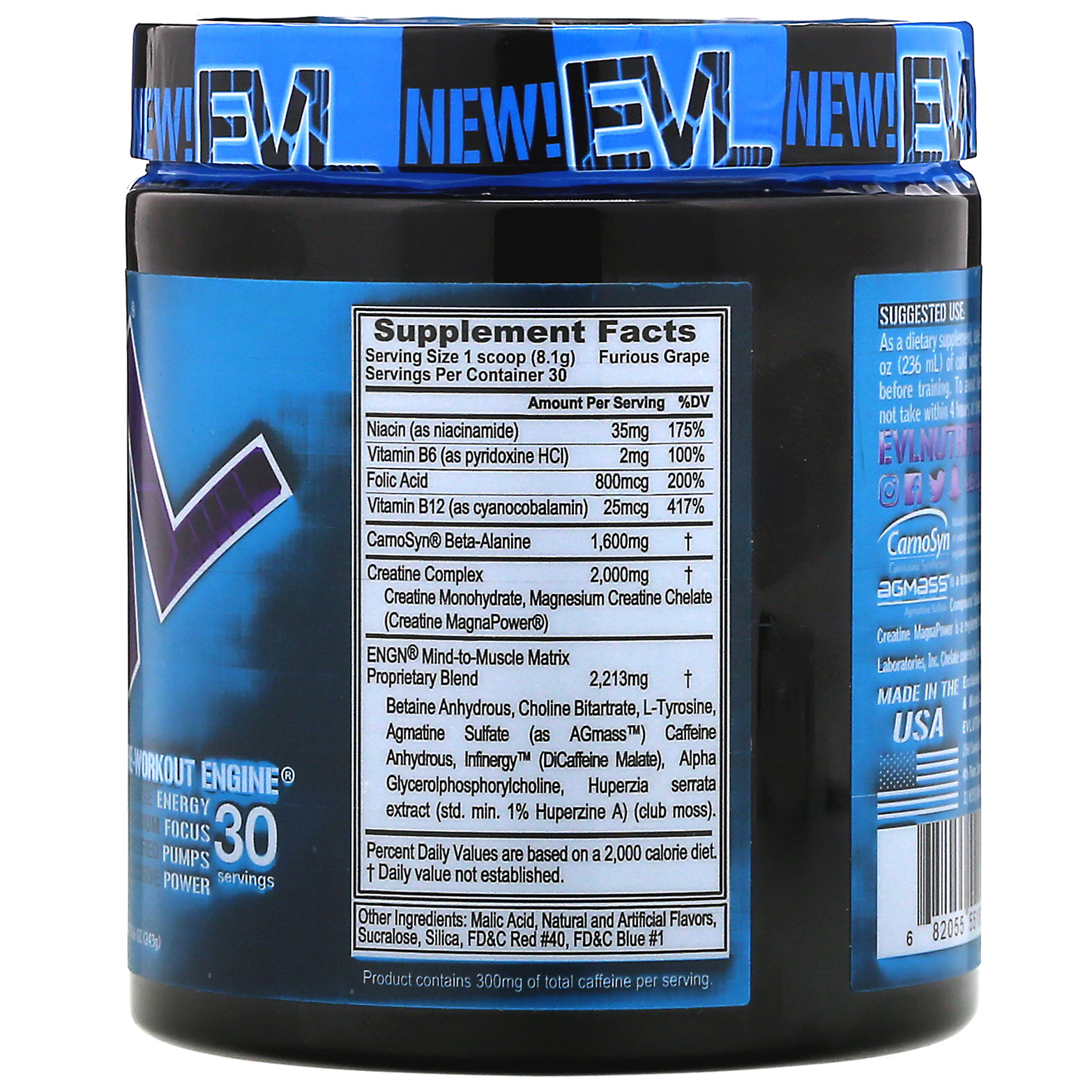 EVLution Nutrition, ENGN, motor pré-treino, uva furiosa, 243 g (8,6 oz) - Imagem 2