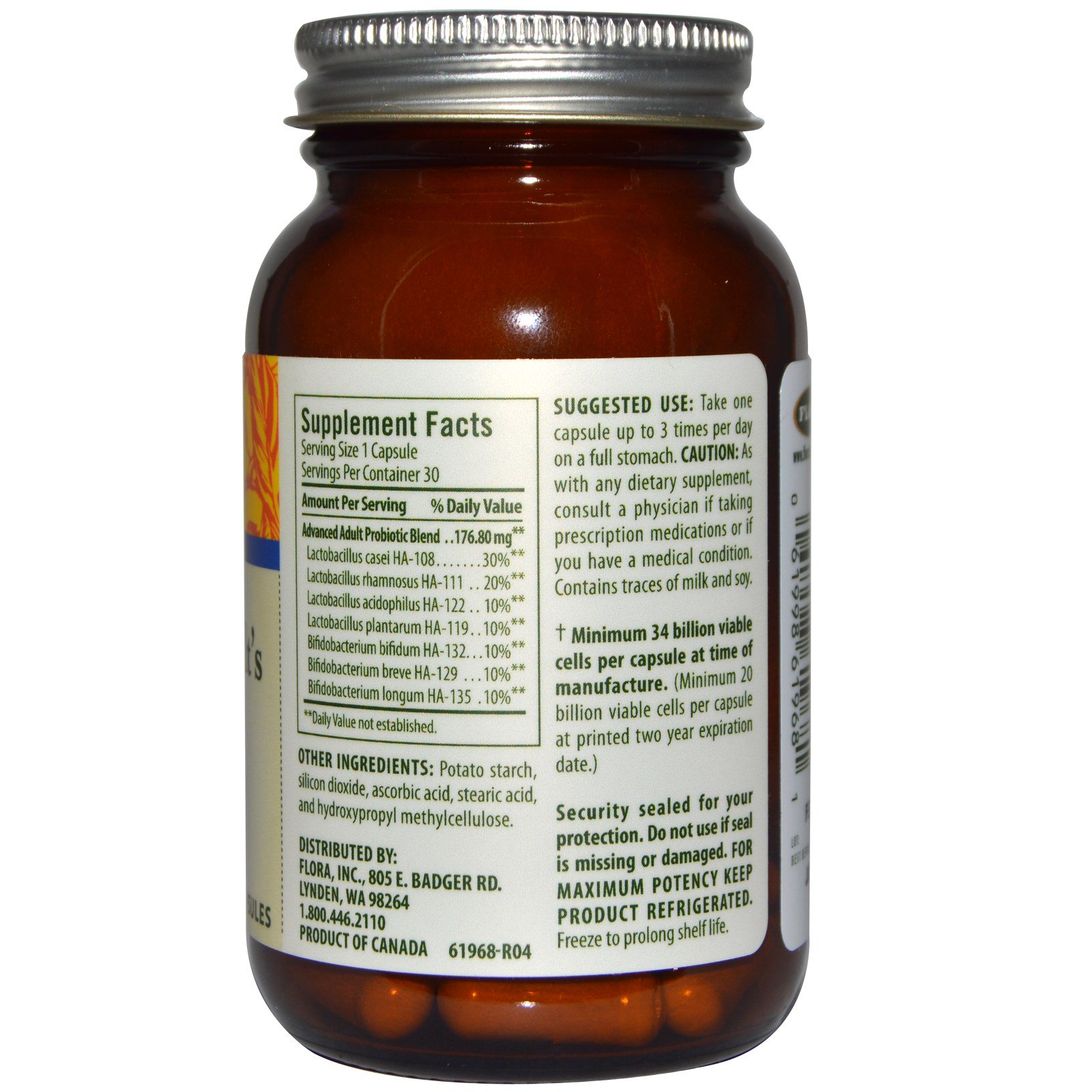 Flora, Udo's Choice, Advanced Adult's Probiotic, 34 Billion Cells, 30 Capsules - Imagem 2