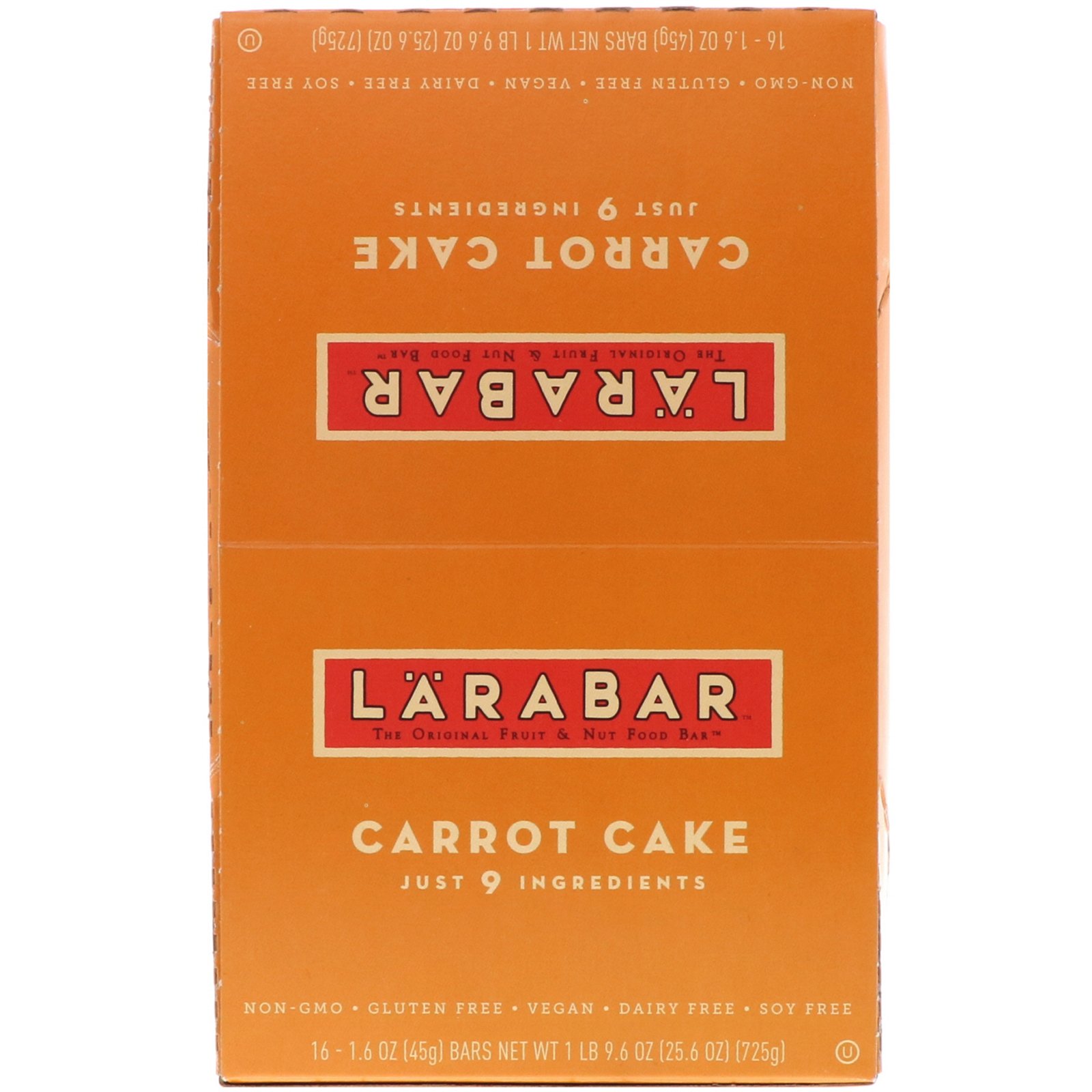 Larabar, The Original Fruit & Nut Food Bar, Carrot Cake, 16 Bars, 1.6 oz (45 g) Each - Imagem 2