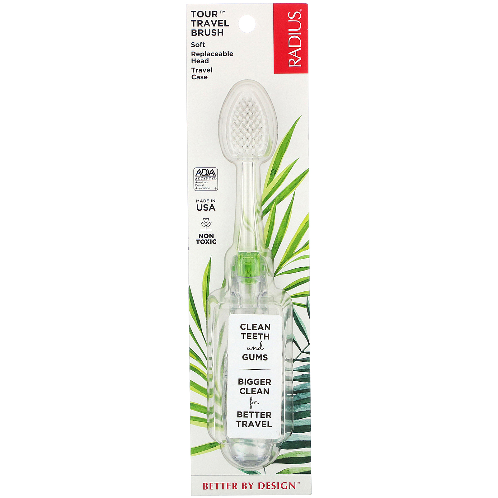 RADIUS, Tour Travel Brush, Soft, Replaceable Head Travel Case, 1 Toothbrush - Imagem 2