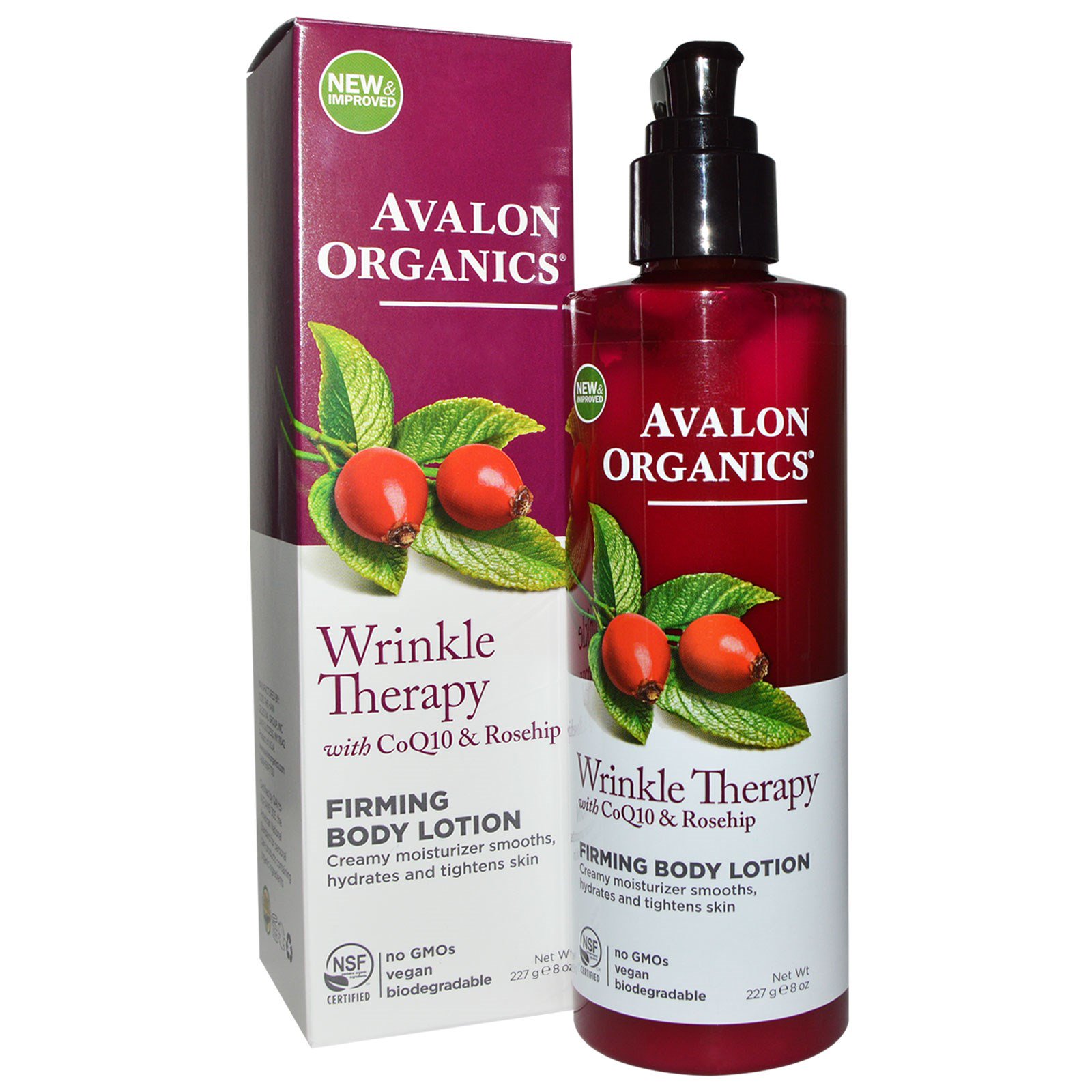 Avalon Organics, Terapia para rugas com CoQ10 e quadril de rosas, Loção firmadora corporal, 227 g