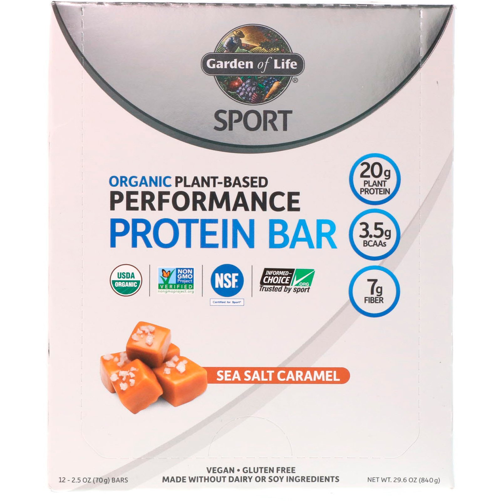Garden of Life, Esporte, Barra de Proteína Orgânica de Performance Baseada em Plantas, Caramelo e Sal Marinho, 70 g 12 Barras - Imagem 2