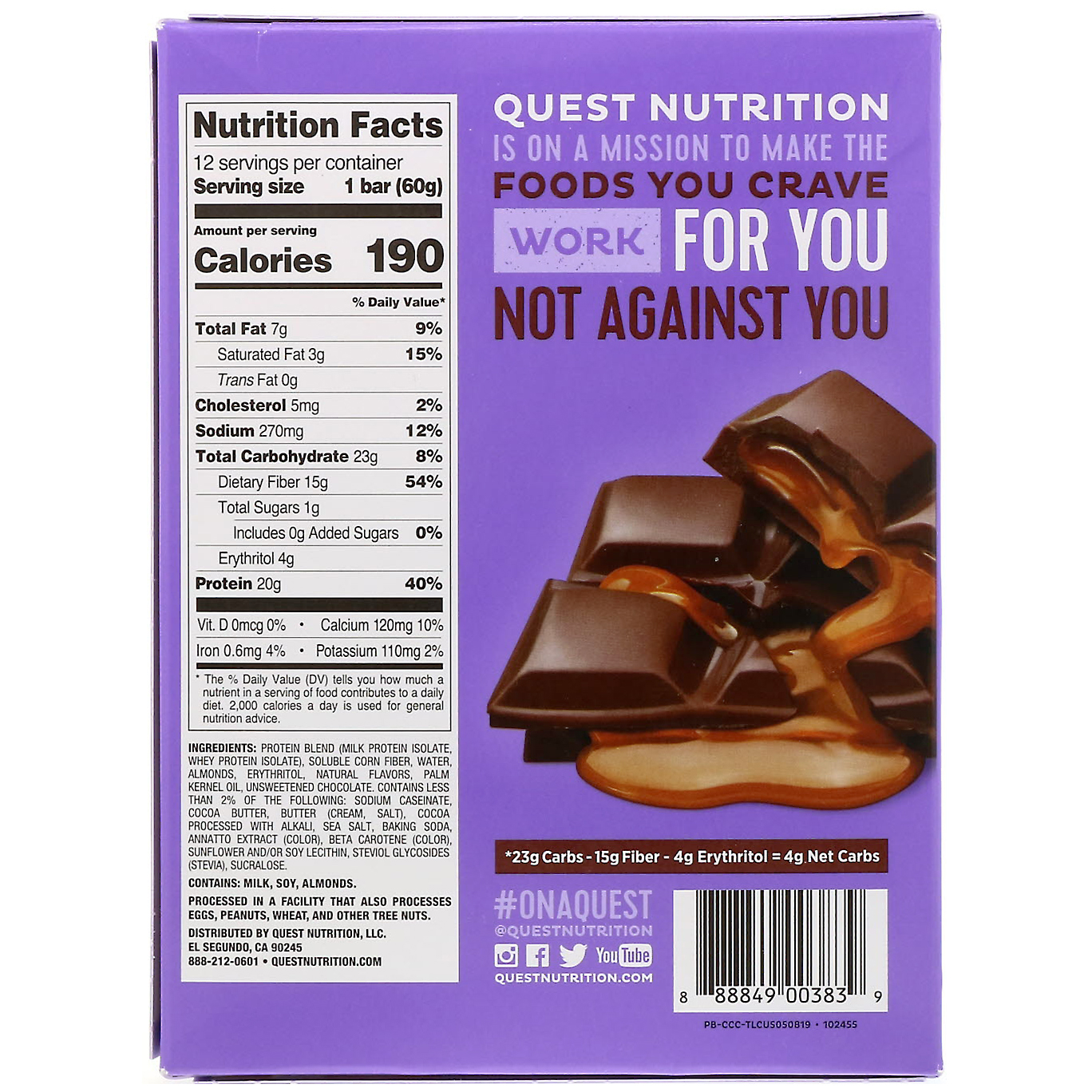 Quest Nutrition, Barra de Proteína, Pedaços de Chocolate com Caramelo, 12 Barras, 2,12 oz (60 g) Cada - Imagem 3
