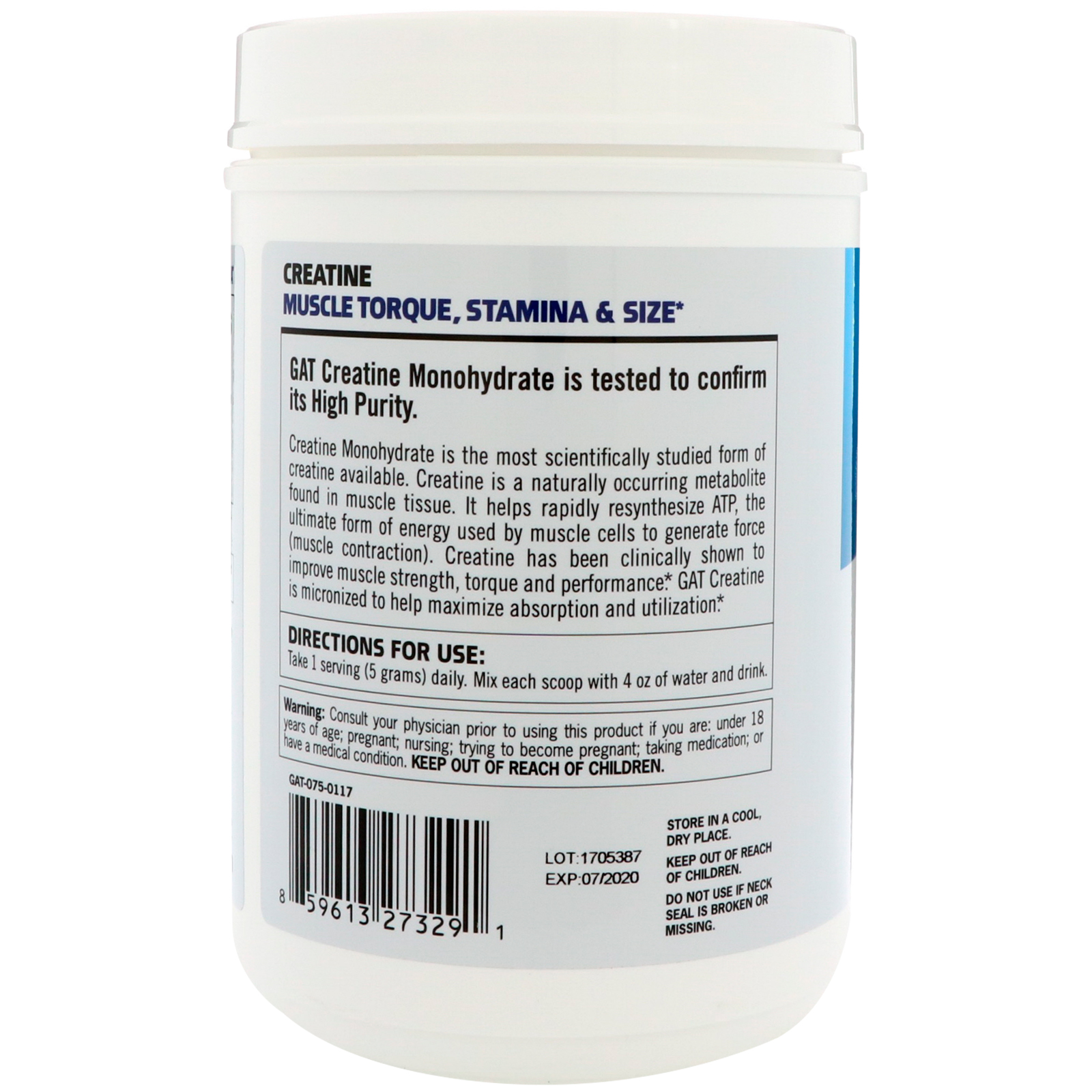 GAT, Creatine, High Quality Powder, 2.2 lbs (1 kg) - Imagem 3