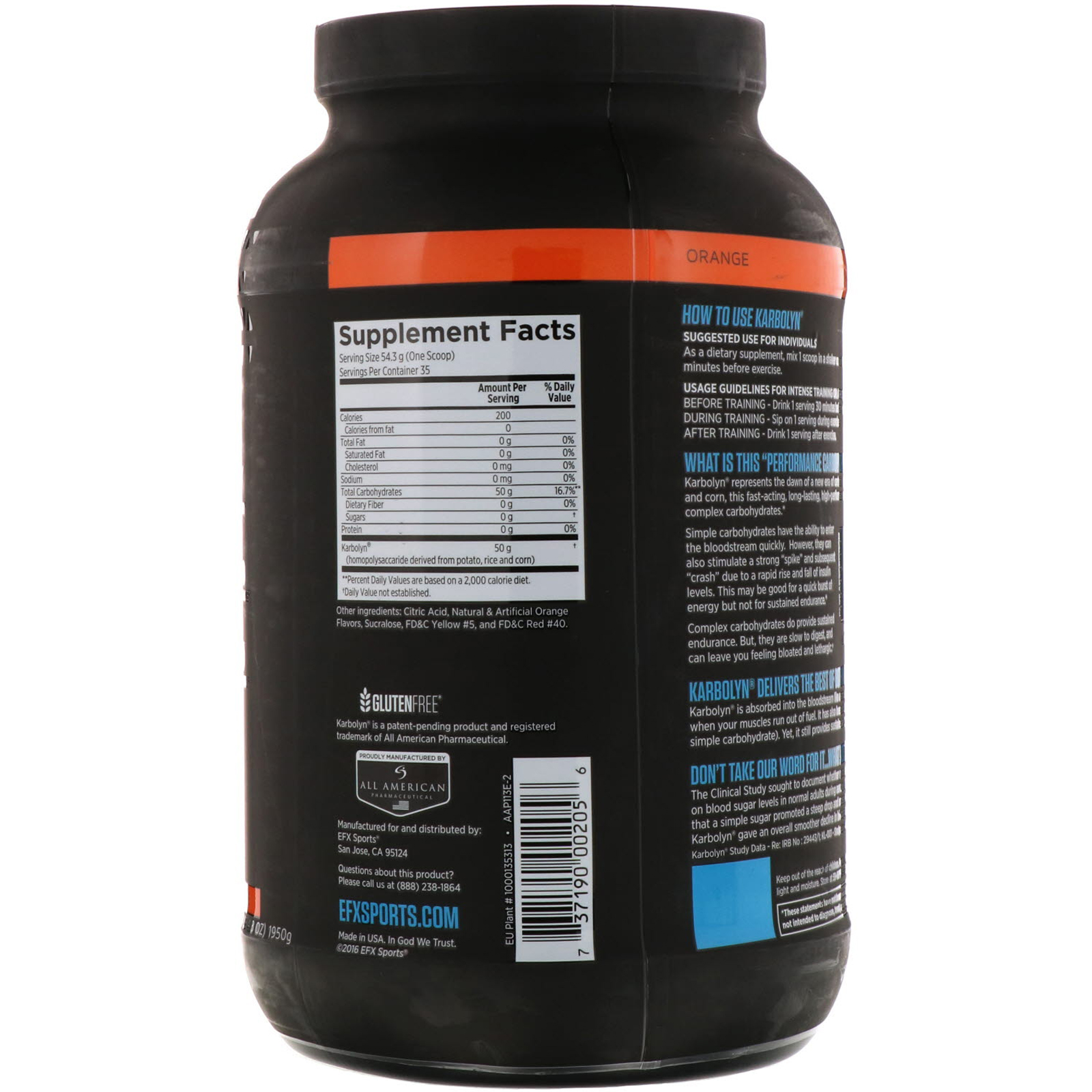 EFX Sports, Karbolyn Fuel, Laranja, 4,3 lbs (1950 g) - Imagem 2