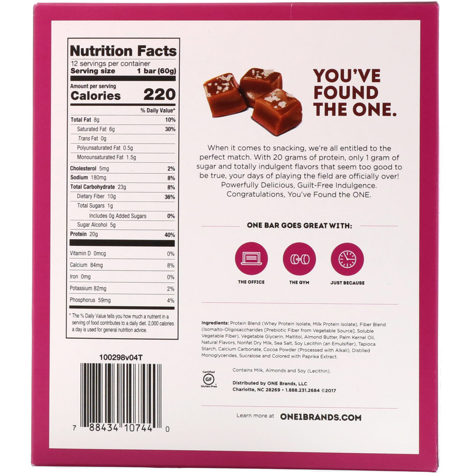 One Brands, ONE Bar, Salted Caramel, 12 Bars, 2.12 oz (60 g) Each - Imagem 3