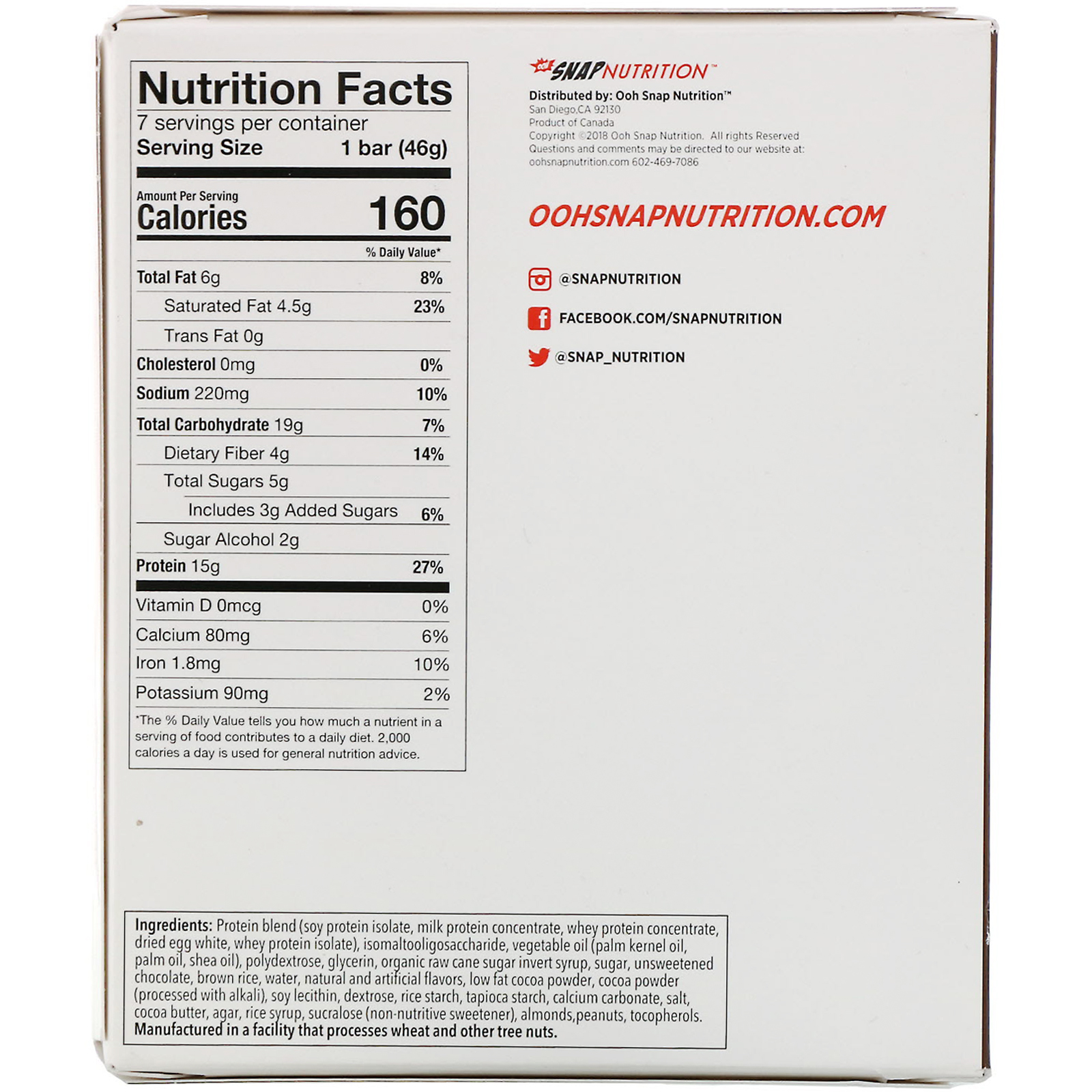 OOH Snap!, Barra de Proteína Crocante, Pedaços de Chocolate Duplo, 7 Barras, 46 g (1,62 oz) Cada - Imagem 3