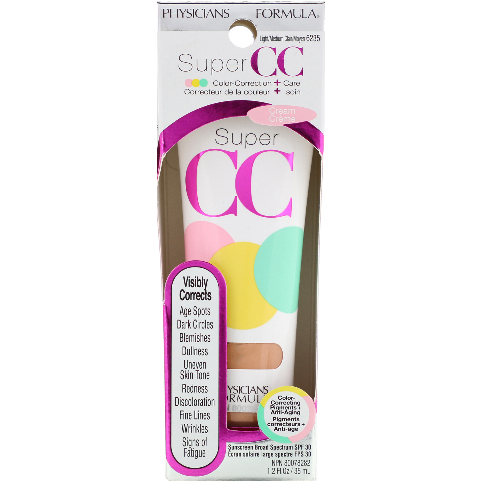 Physicians Formula, Super correção de cor+, correção de cor e cuidado + creme, FPS 30, leve/médio, 1,2 fl. oz. (35 mL) - Imagem 2