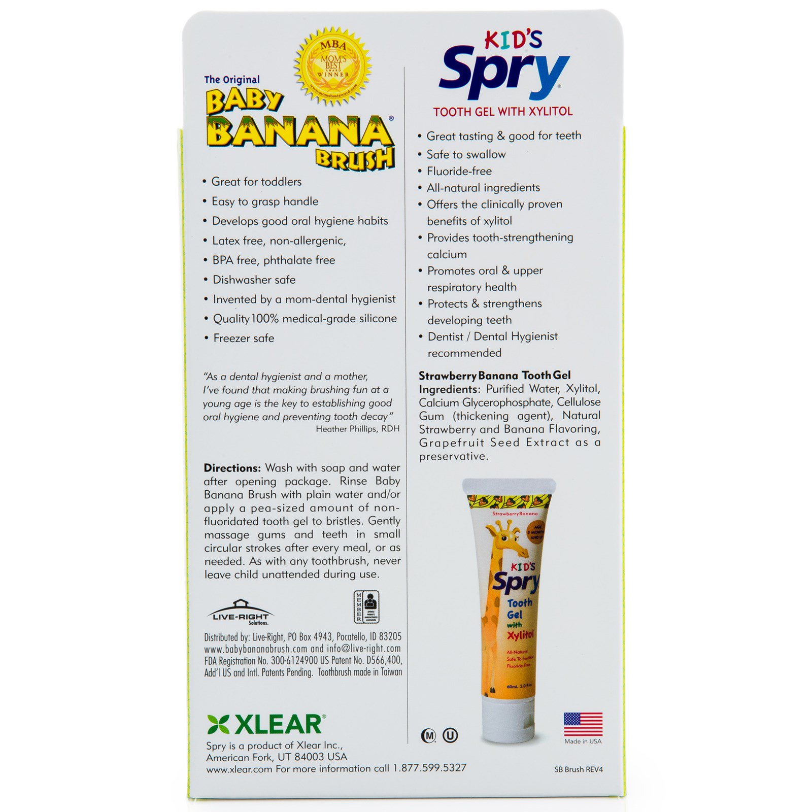 Xlear, A Escova Banana Original para Bebês, Escova de Dentes para Treinamento e Gel, Kit com 2 Peças - Imagem 2