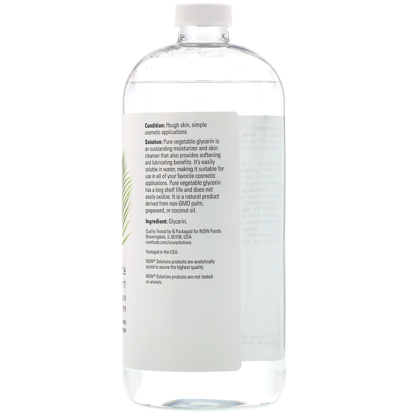 Now Foods, Solutions, Glicerina Vegetal, 946 ml (32 fl oz) - Imagem 2