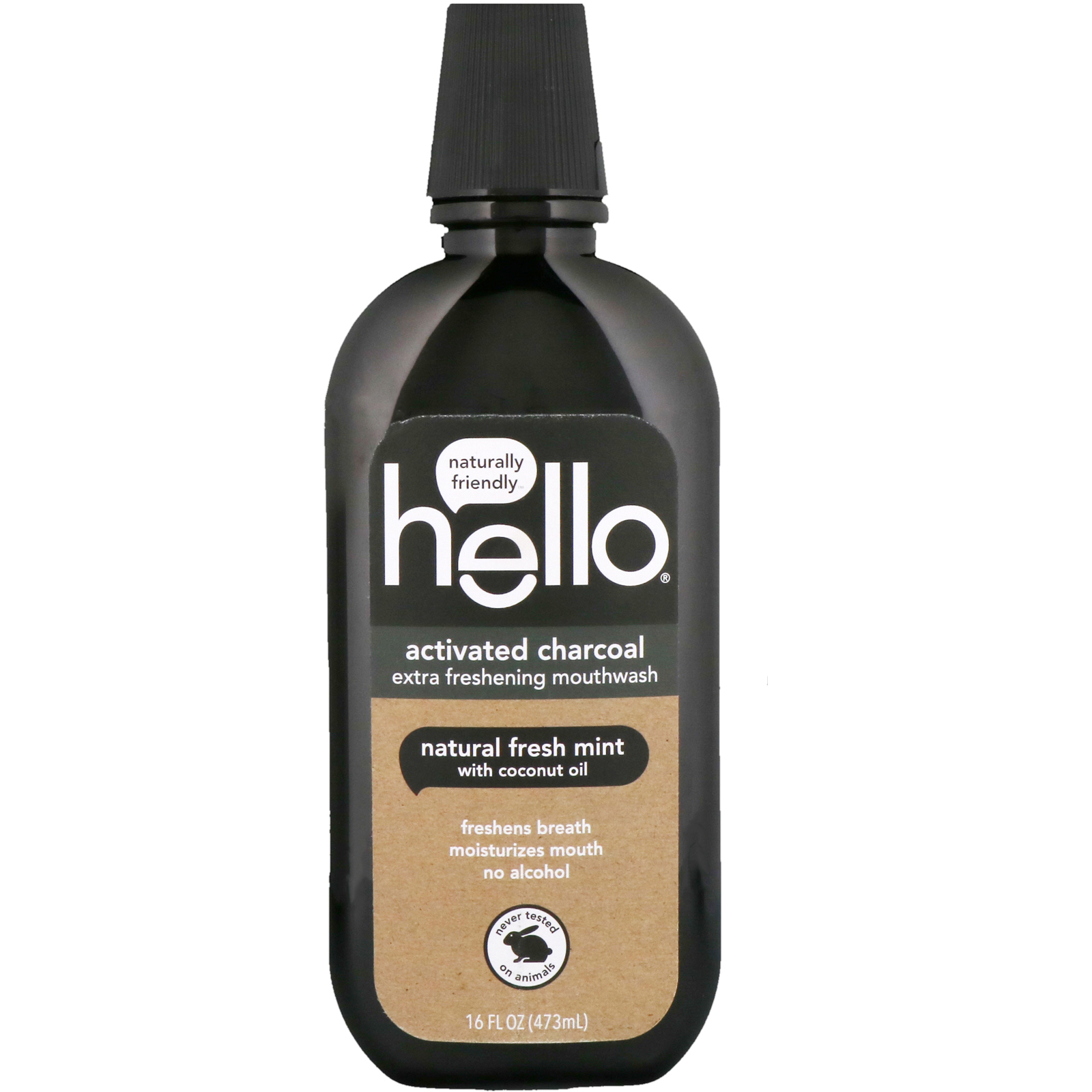 Hello, Carvão Vegetal Ativado, Enxaguante Bucal Extrarrefrescante, Menta Refrescante Natural, 16 fl oz (473 ml)
