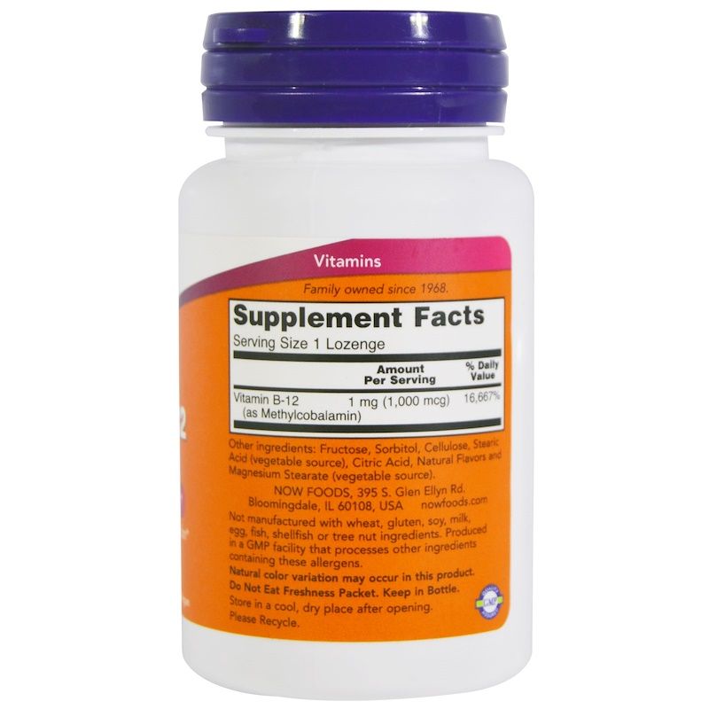 NOW Foods Methyl B-12 1,000 mcg - 100 Lozenges - Imagem 2