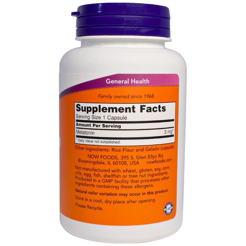 NOW Foods Melatonin 3 mg - 180 Capsules - Imagem 2