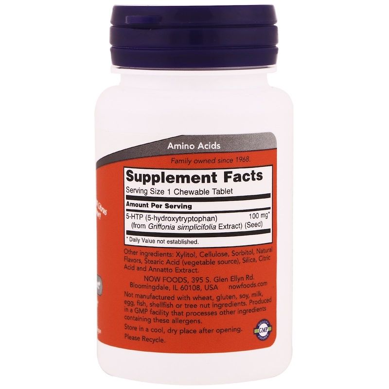 NOW Foods 5-HTP 100 mg - 90 Chewables - Imagem 2