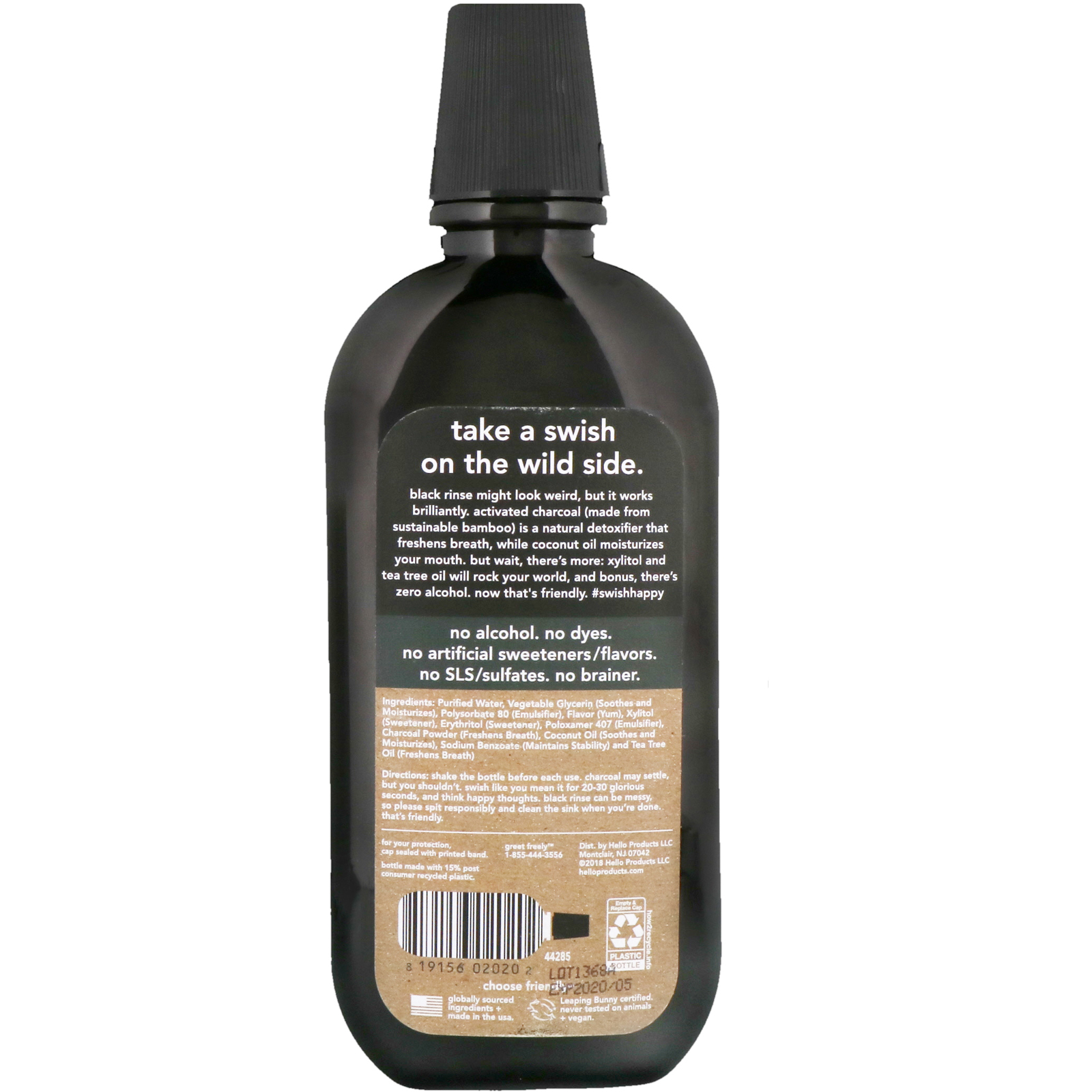 Hello, Carvão Vegetal Ativado, Enxaguante Bucal Extrarrefrescante, Menta Refrescante Natural, 16 fl oz (473 ml) - Imagem 2