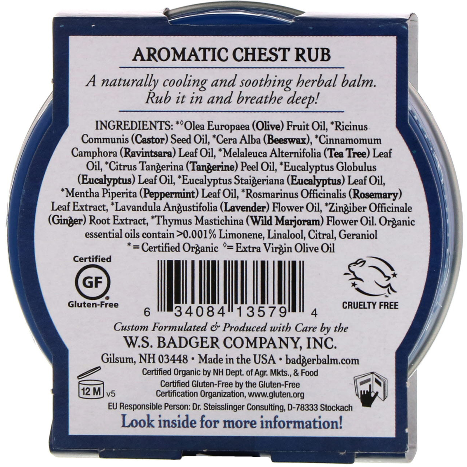 Badger Company, Creme Aromático para Fricção do Tórax, Eucalipto & Menta, 2 onças (56 g) - Imagem 2