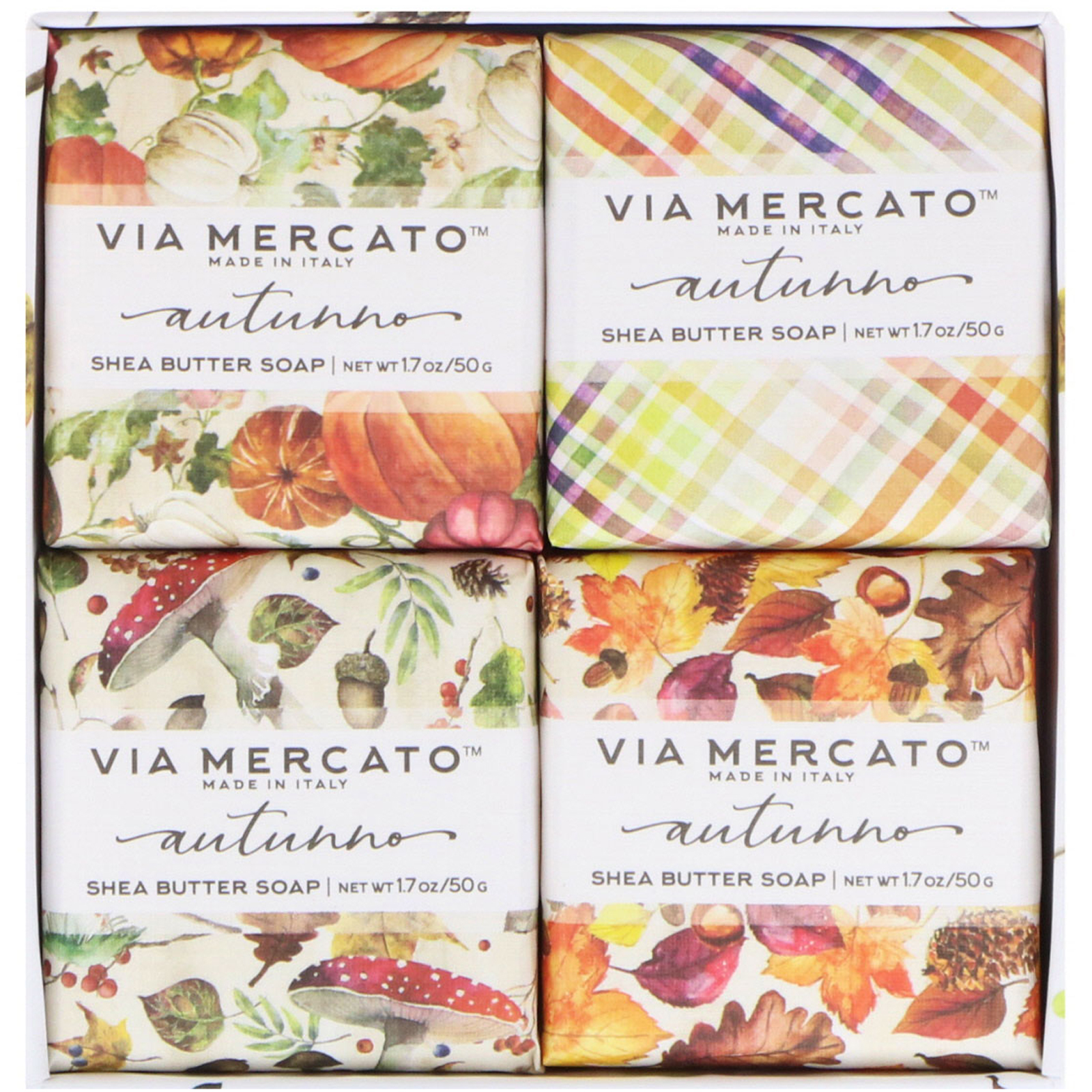 European Soaps, Via Mercato, Autumno, Kit de Sabonetes de Manteiga de Karité, 4 Sabonetes, 50 g Cada