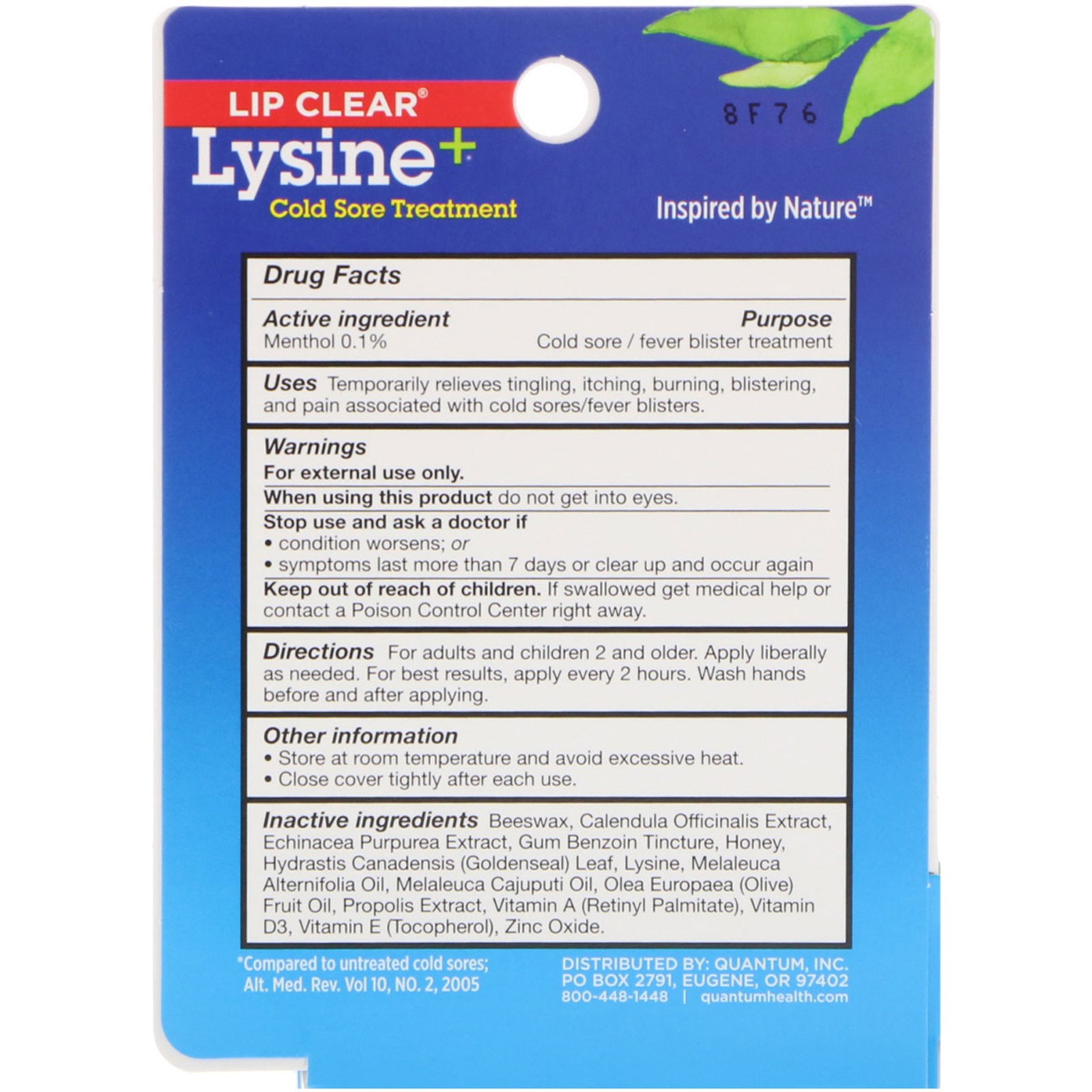 Quantum Health, Lip Clear, Lisina +,Tratamento para Queimaduras de Frio, 0,25 oz (7 g) - Imagem 2