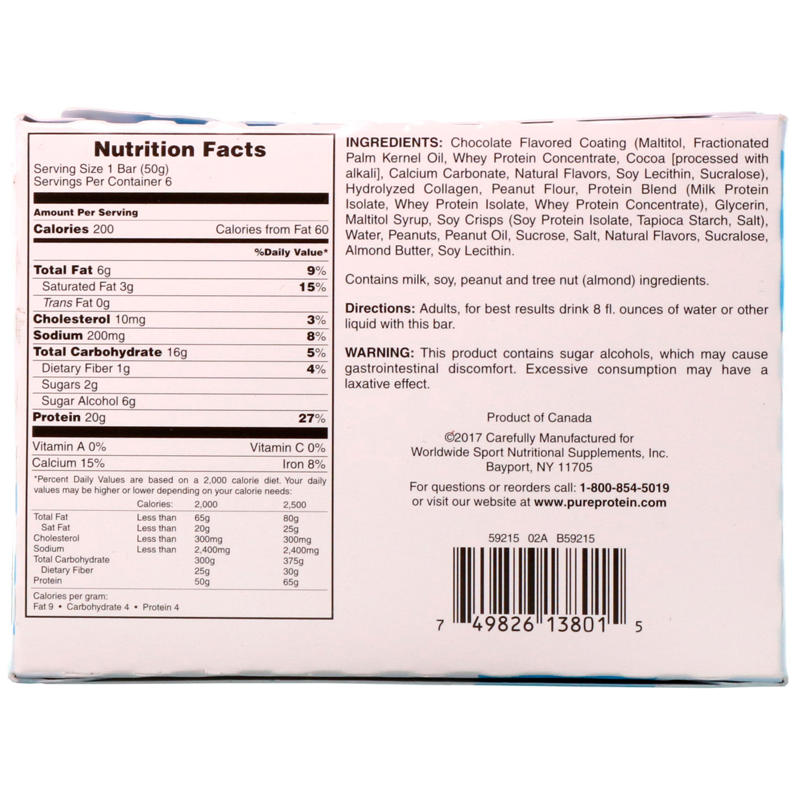 Pure Protein, Barra de Manteiga de Amendoim e Chocolate, 6 Barrinhas, 50 g (1,76 oz) Cada - Imagem 3