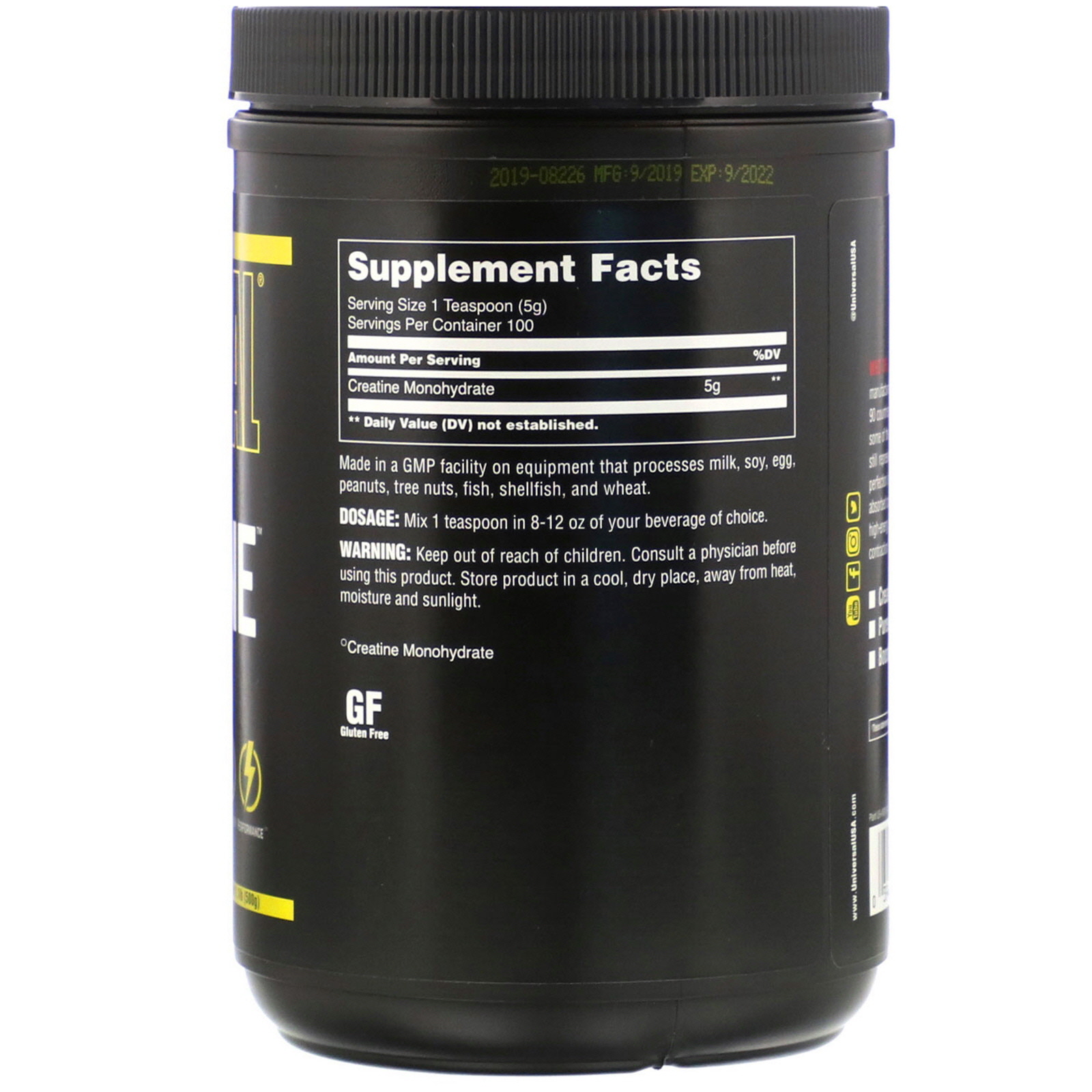 Universal Nutrition, Creatine, Sem Sabor, 500 g (1,1 lb) - Imagem 2