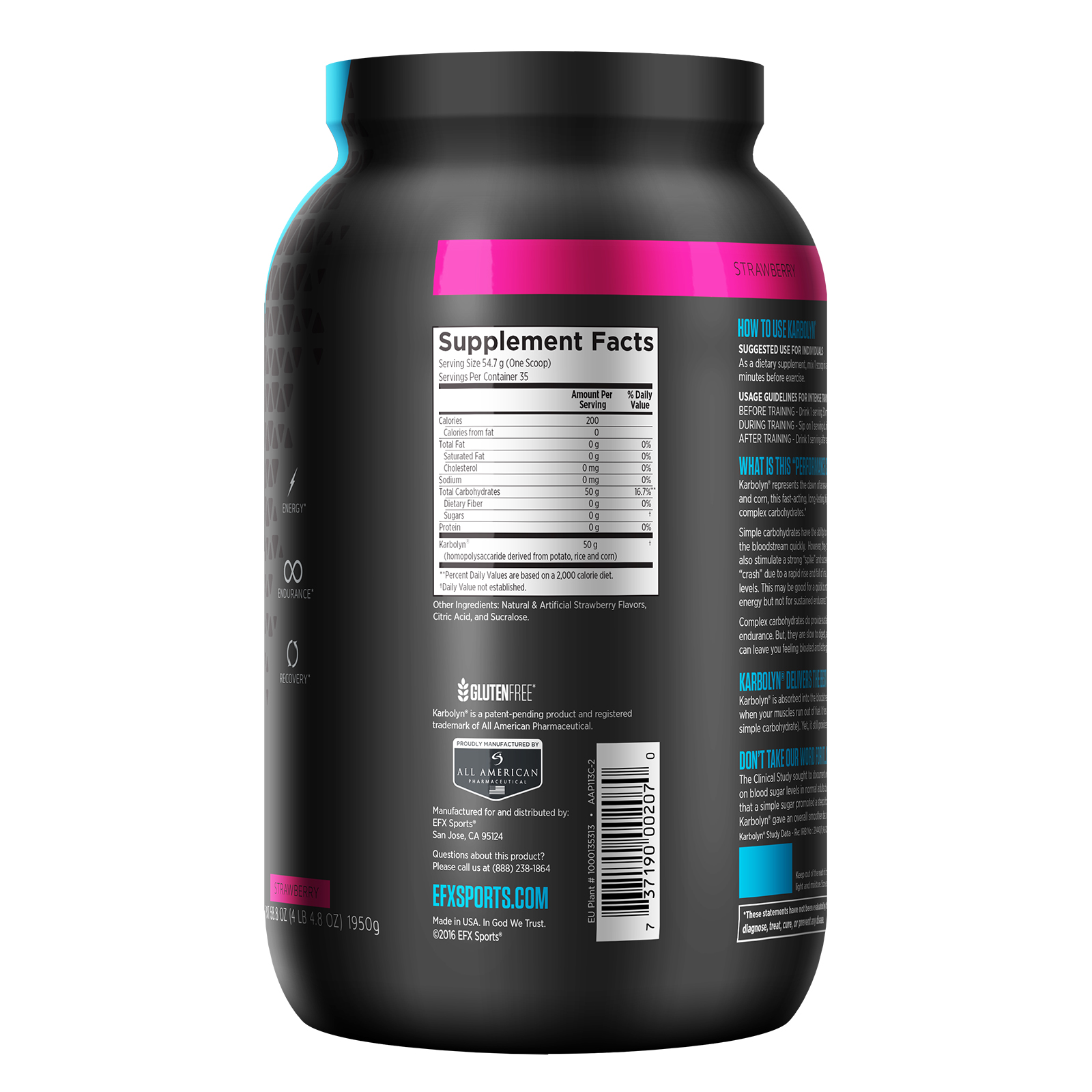 EFX Sports, Karbolyn Fuel, Morango, 4,3 lbs (2000 g) - Imagem 3