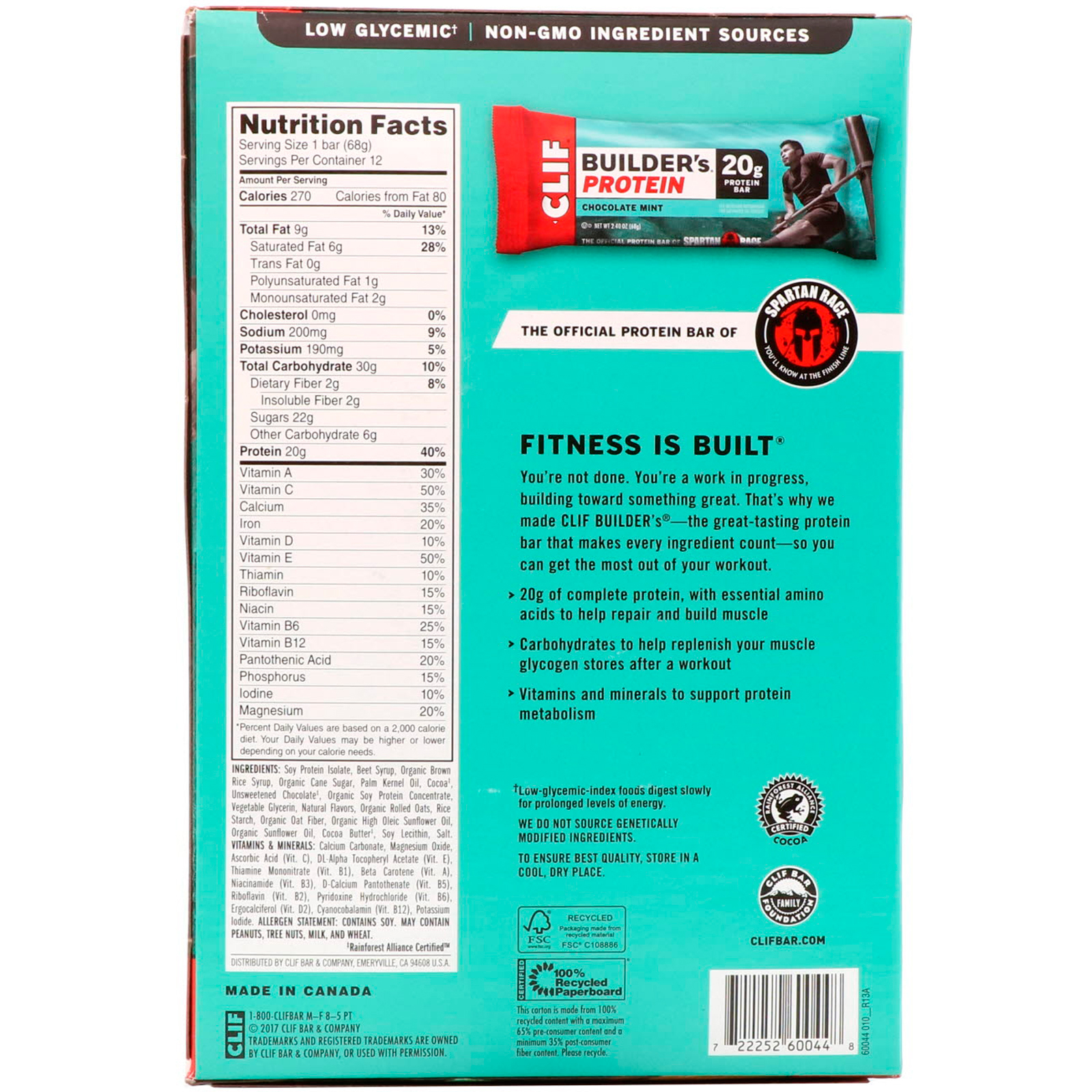 Clif Bar, Builder's Protein Bar, Hortelã Chocolate, 12 Barras, 68 g (2,40 oz) Cada - Imagem 3