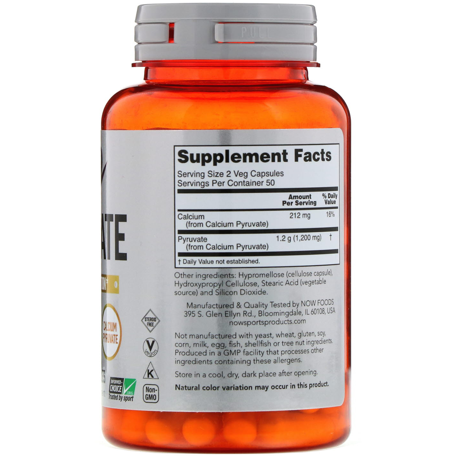 Now Foods, Piruvato , 600 mg , 100 cápsulas - Imagem 2