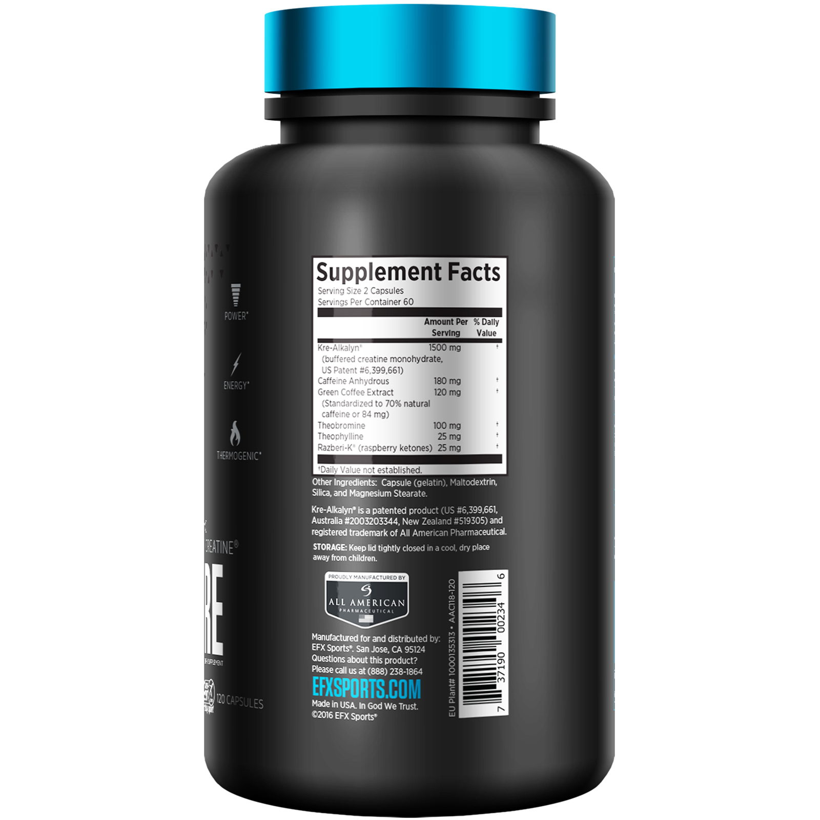 EFX Sports, Kre-Alkalyn Hardcore, 120 Cápsulas - Imagem 3