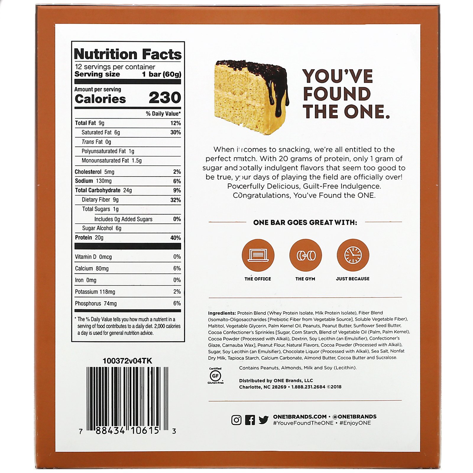 One Brands, ONE Bar, Peanut Butter Chocolate Cake, 12 Bars, 2.12 oz (60 g) Each - Imagem 2