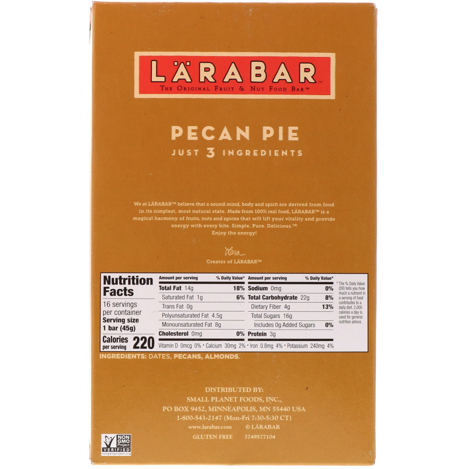 Larabar, The Original Fruit & Nut Food Bar, Pecan Pie, 16 Bars, 1.6 oz (45 g) Each - Imagem 3