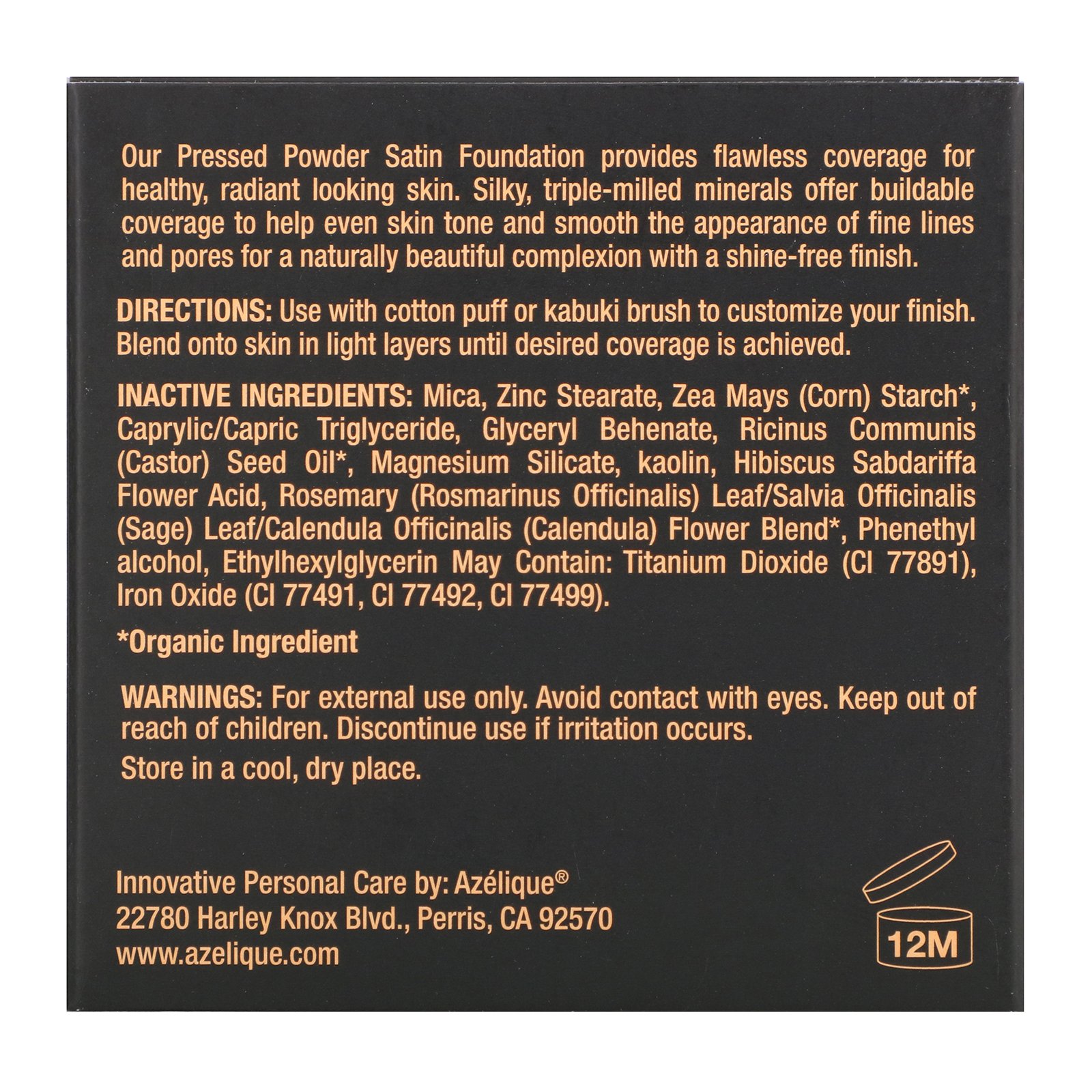 Azelique, Base em Pó Compacto Acetinada, Tan-Deep, Livre de Crueldade, Produto Vegano Certificado, 0,35 oz (10 g) - Imagem 3
