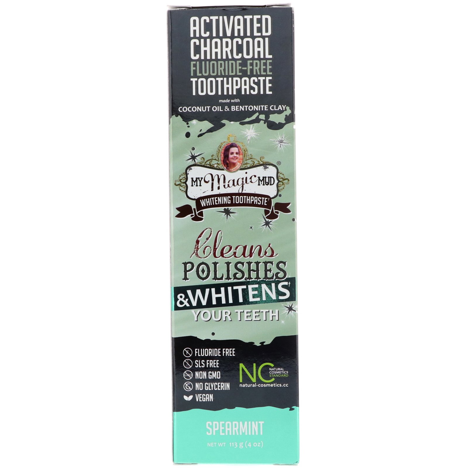 My Magic Mud, Activated Charcoal, Fluoride-Free, Whitening Toothpaste, Spearmint, 4 oz (113 g) - Imagem 2