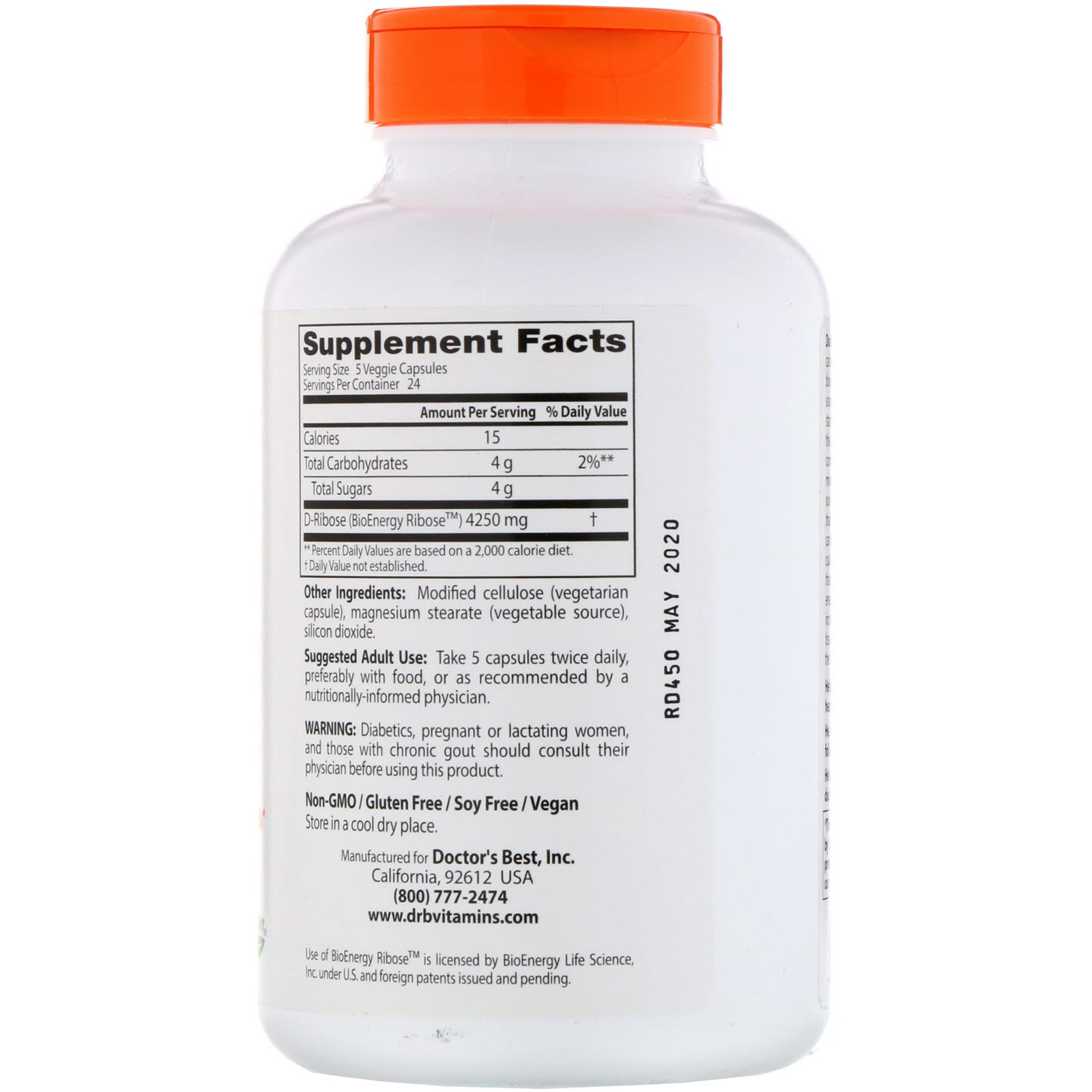 Doctor's Best, D-Ribose com Ribose BioEnergy, 850 mg, 120 Cápsulas Vegetais - Imagem 2