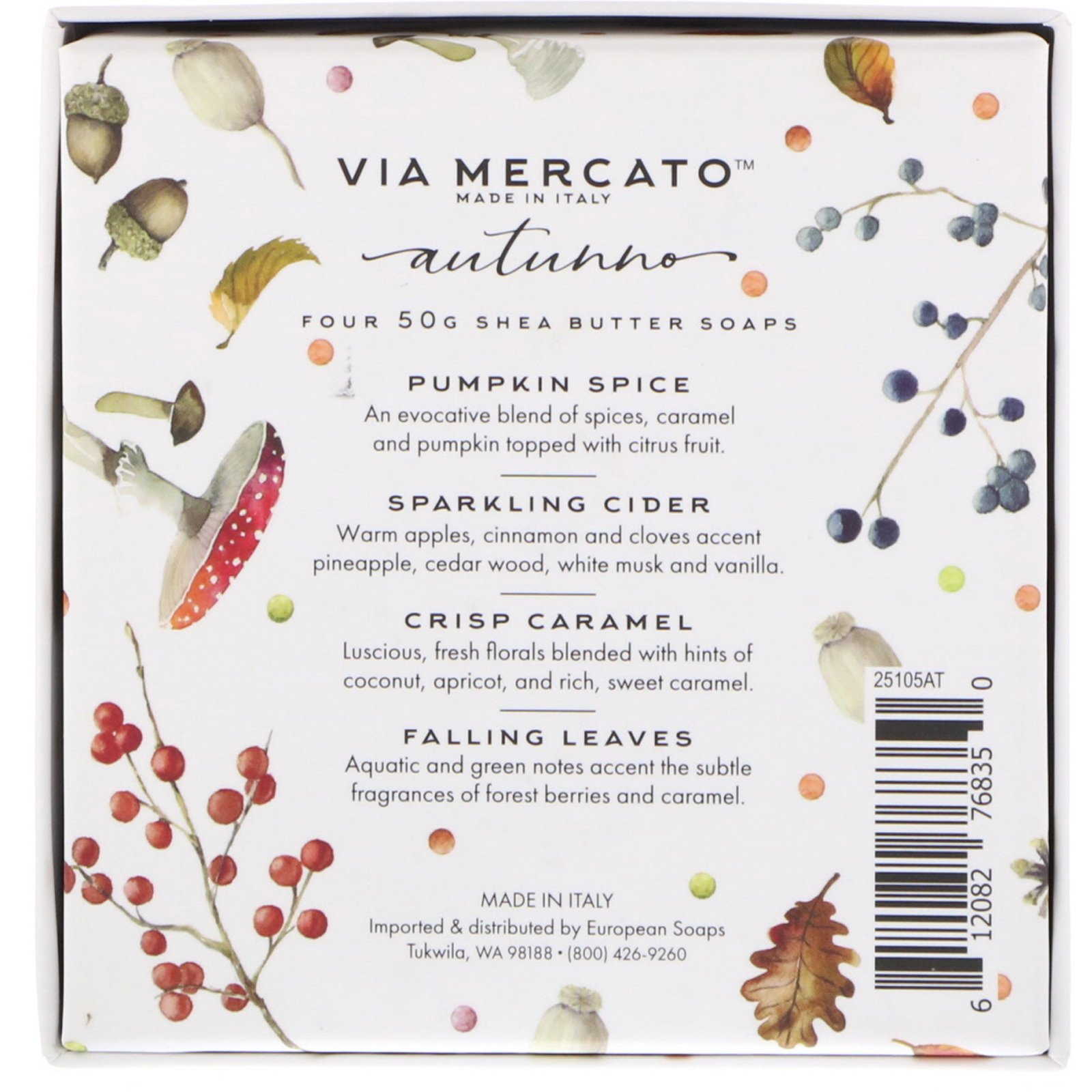 European Soaps, Via Mercato, Autumno, Kit de Sabonetes de Manteiga de Karité, 4 Sabonetes, 50 g Cada - Imagem 3