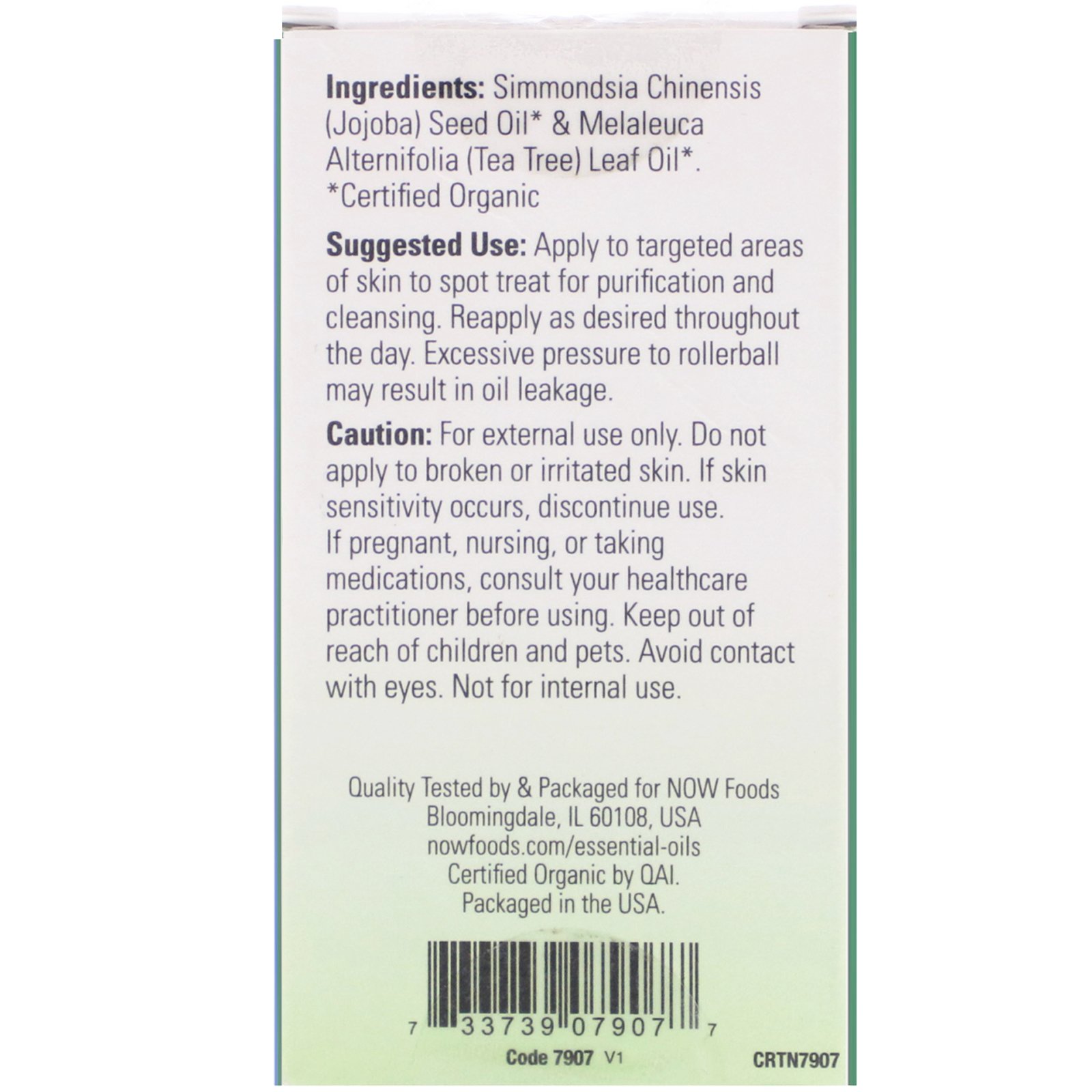 Now Foods, Óleo de Árvore-do-Chá Orgânico, Roll-On, 10 ml (1/3 fl oz) - Imagem 2