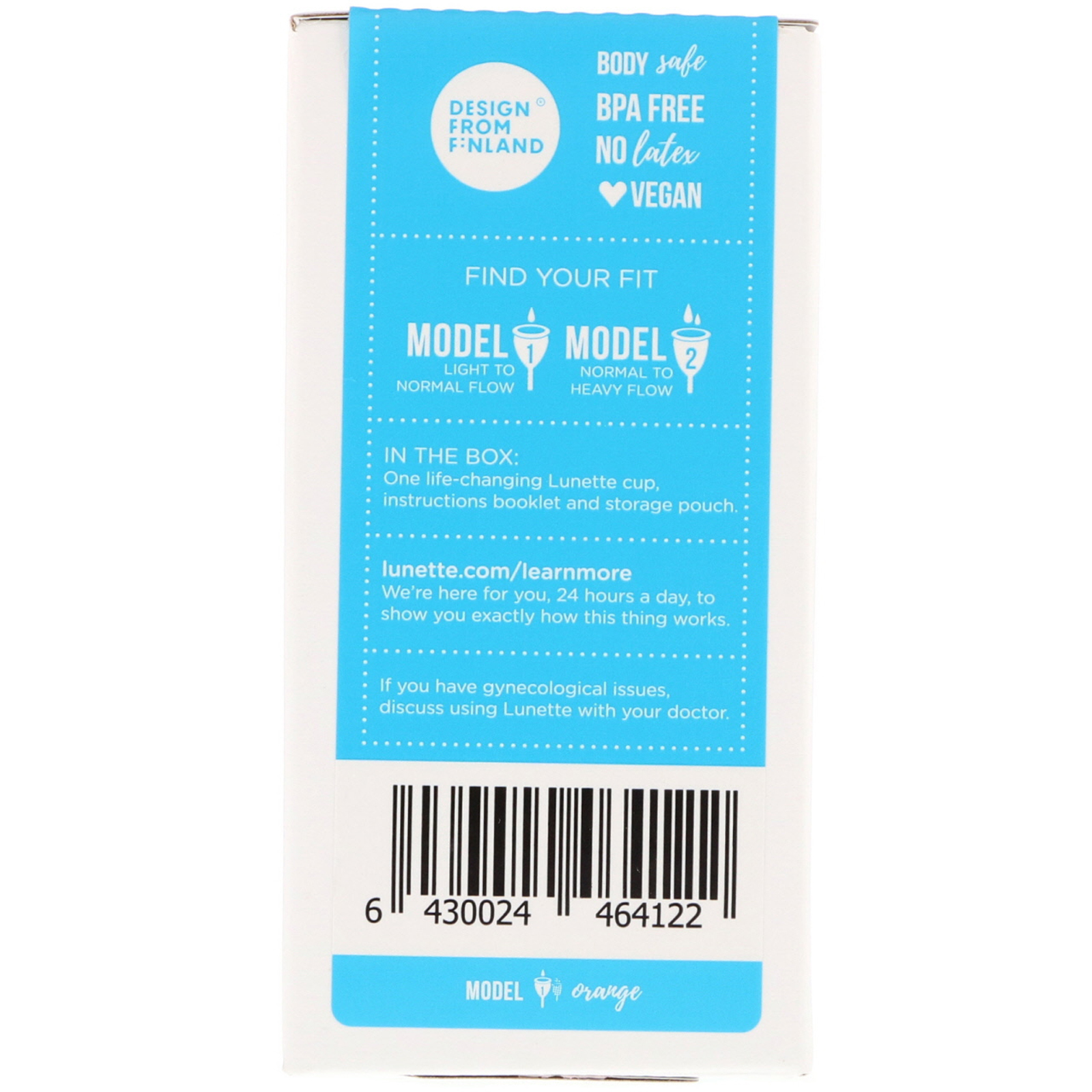 Lunette, Reusable Menstrual Cup, Model 1, For Light to Normal Flow, Orange , 1 Cup - Imagem 2